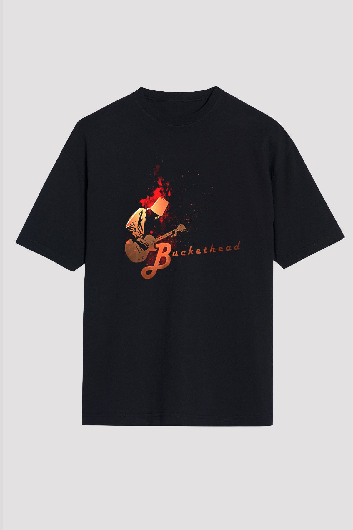 Buckethead Baskılı Unisex Siyah Oversize Tişört - Tshirt