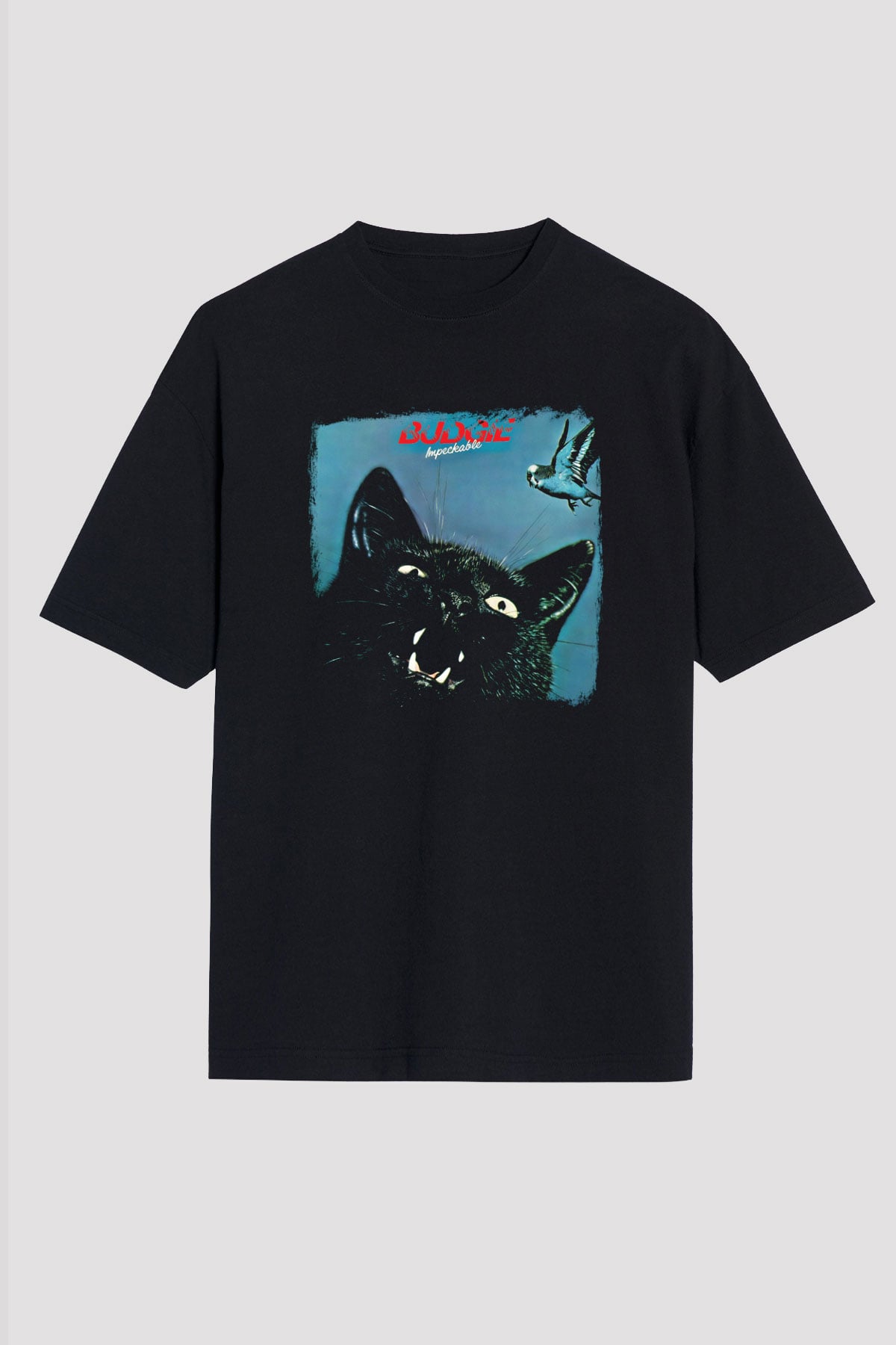 Budgie Baskılı Unisex Siyah Oversize Tişört