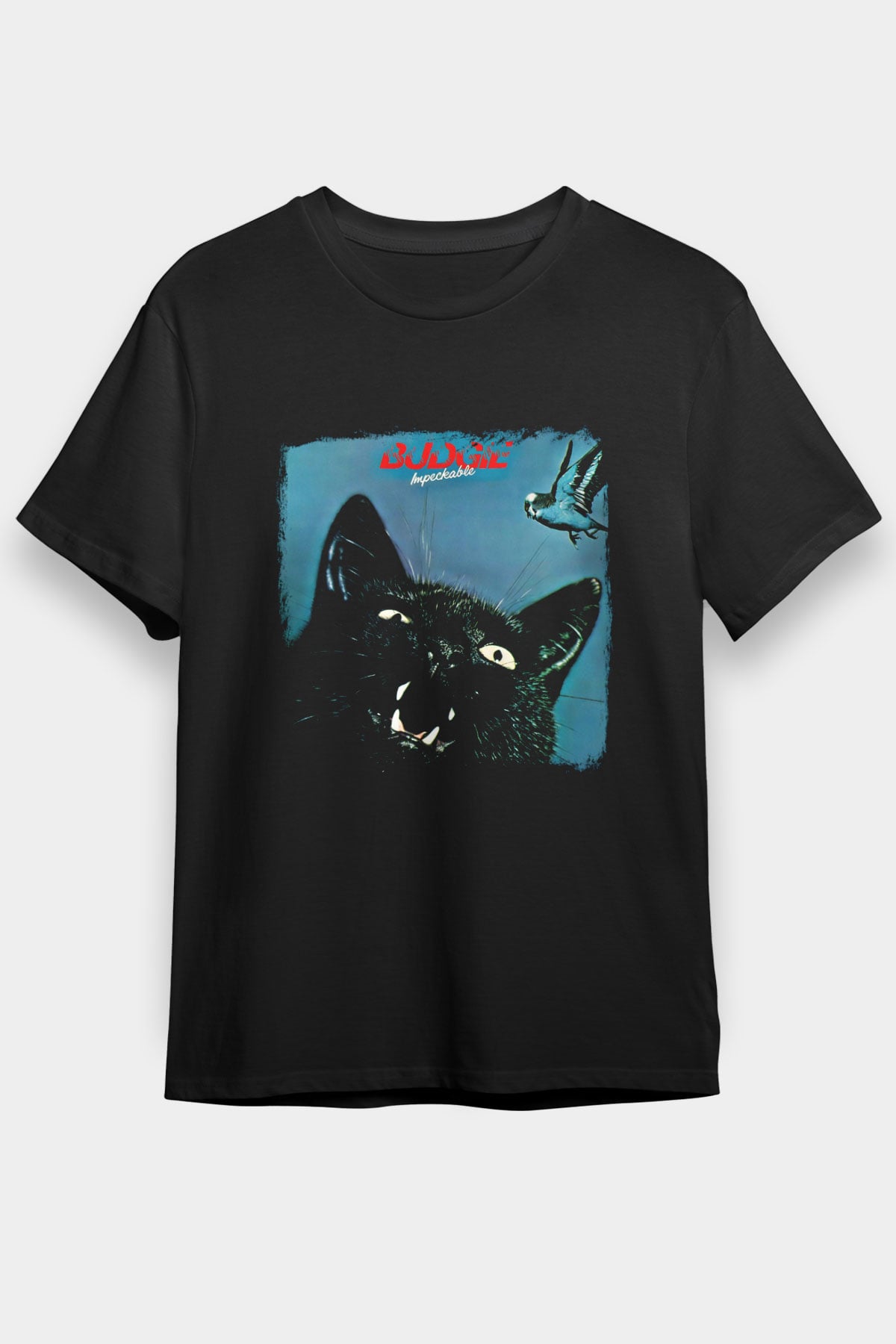 Budgie Baskılı Unisex Siyah Tişört