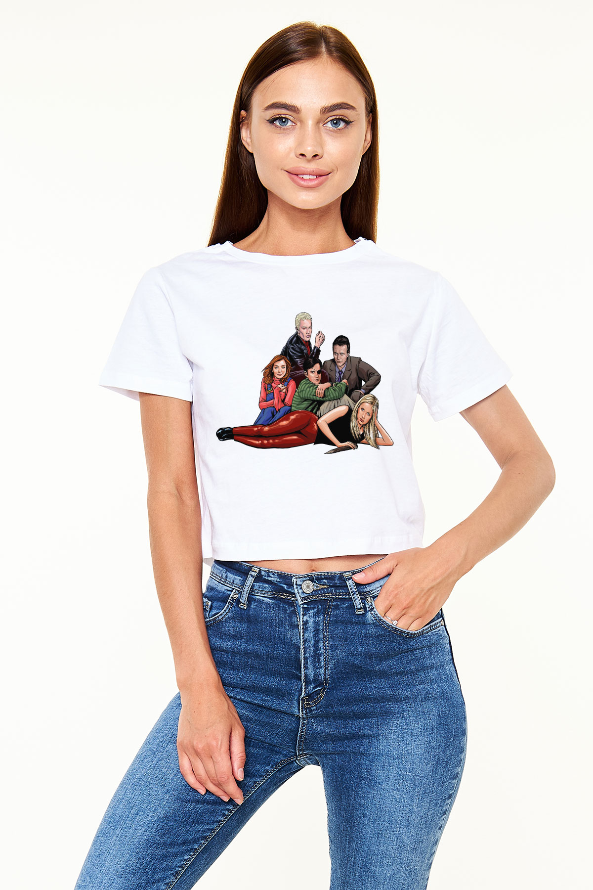 Buffy the Vampire Slayer Beyaz Croptop Tişört