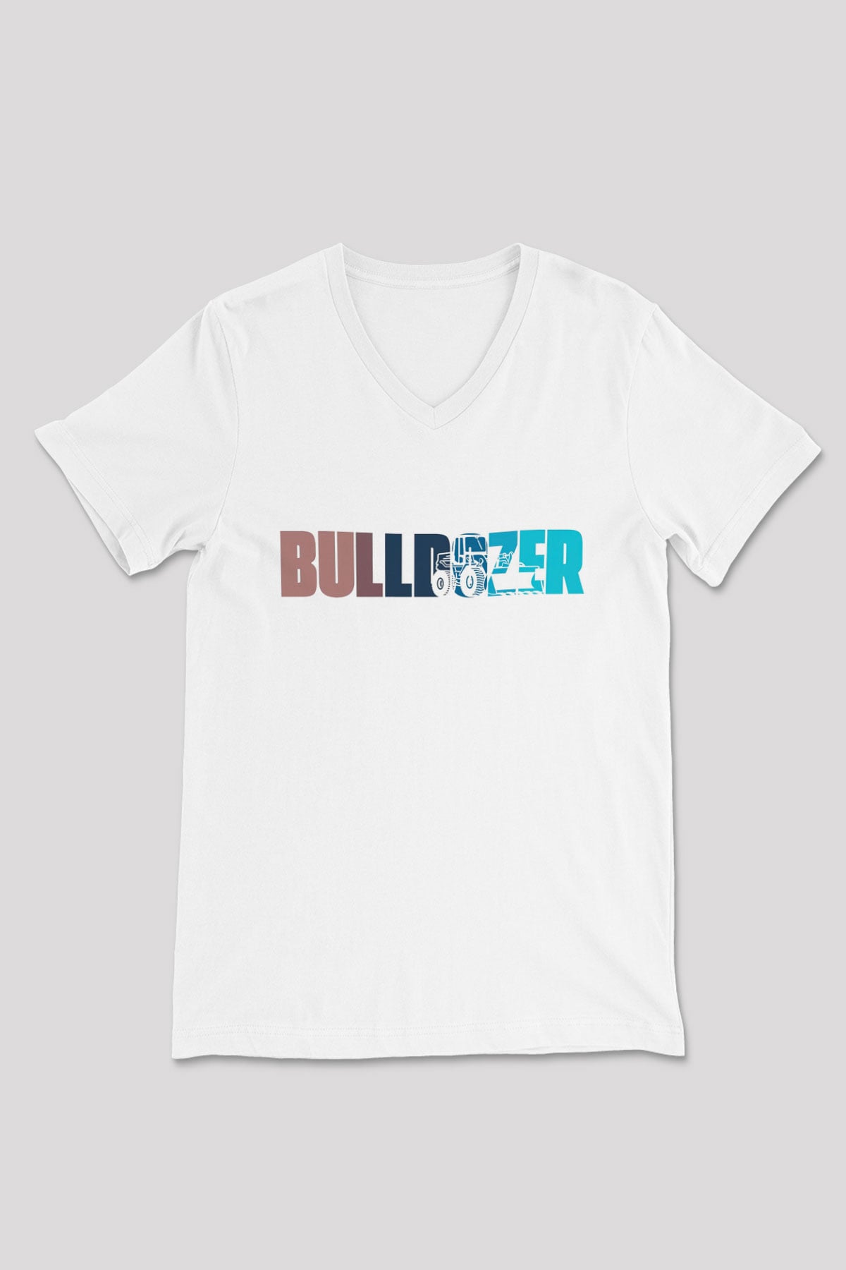 Buldozer operatörü Beyaz Unisex V Yaka Tişört