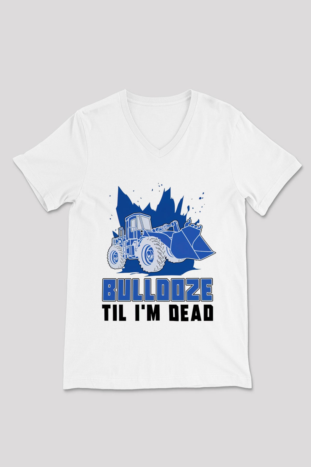 Buldozer operatörü Beyaz Unisex V Yaka Tişört