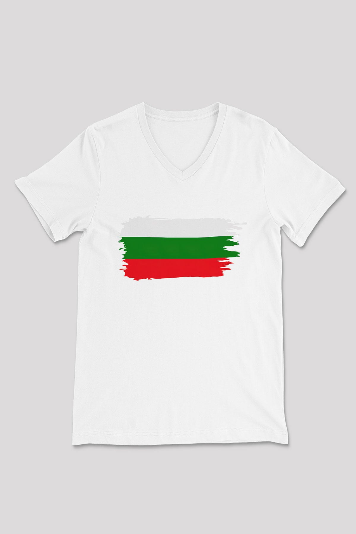 Bulgaristan Beyaz Unisex V Yaka Tişört T-Shirt