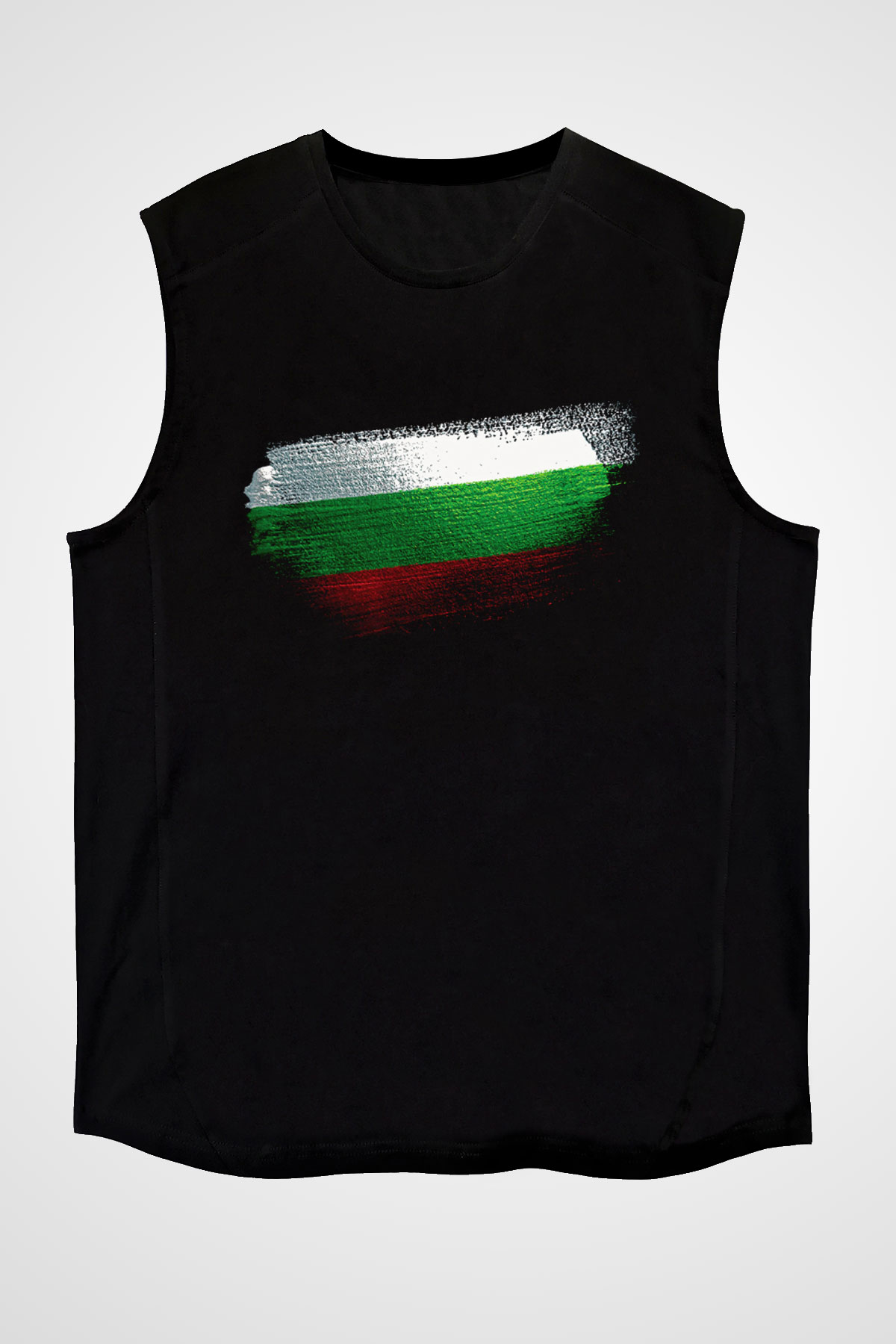 Bulgaristan - Bulgaria Bayrağı Baskılı Unisex Siyah Kolsuz Tişört