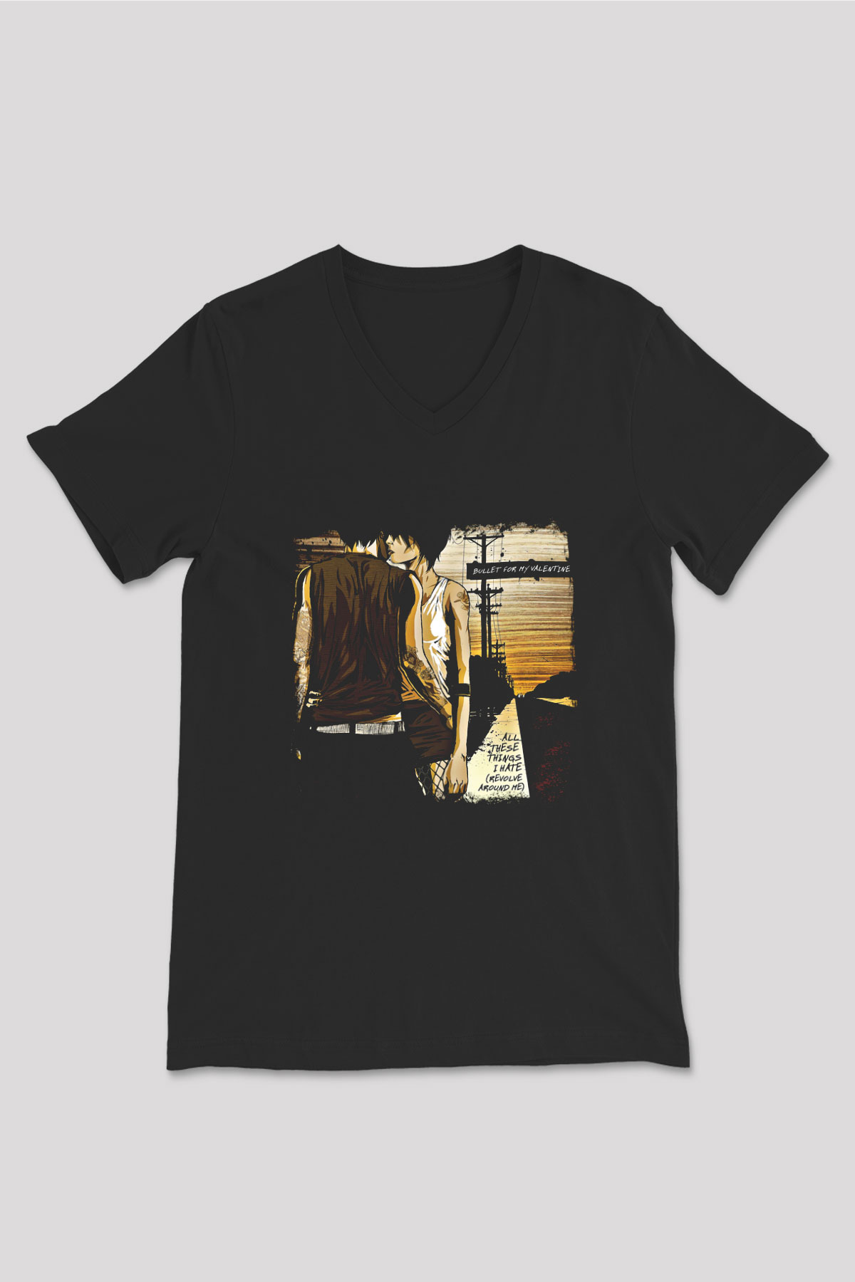 Bullet for My Valentine Baskılı Unisex Siyah V Yaka Tişört