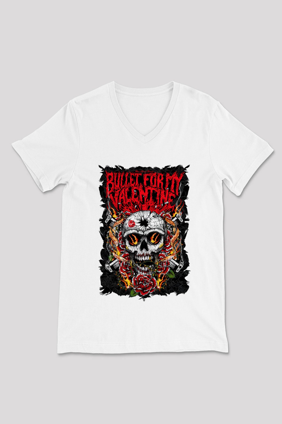 Bullet for My Valentine Beyaz Unisex V Yaka Tişört T-Shirt