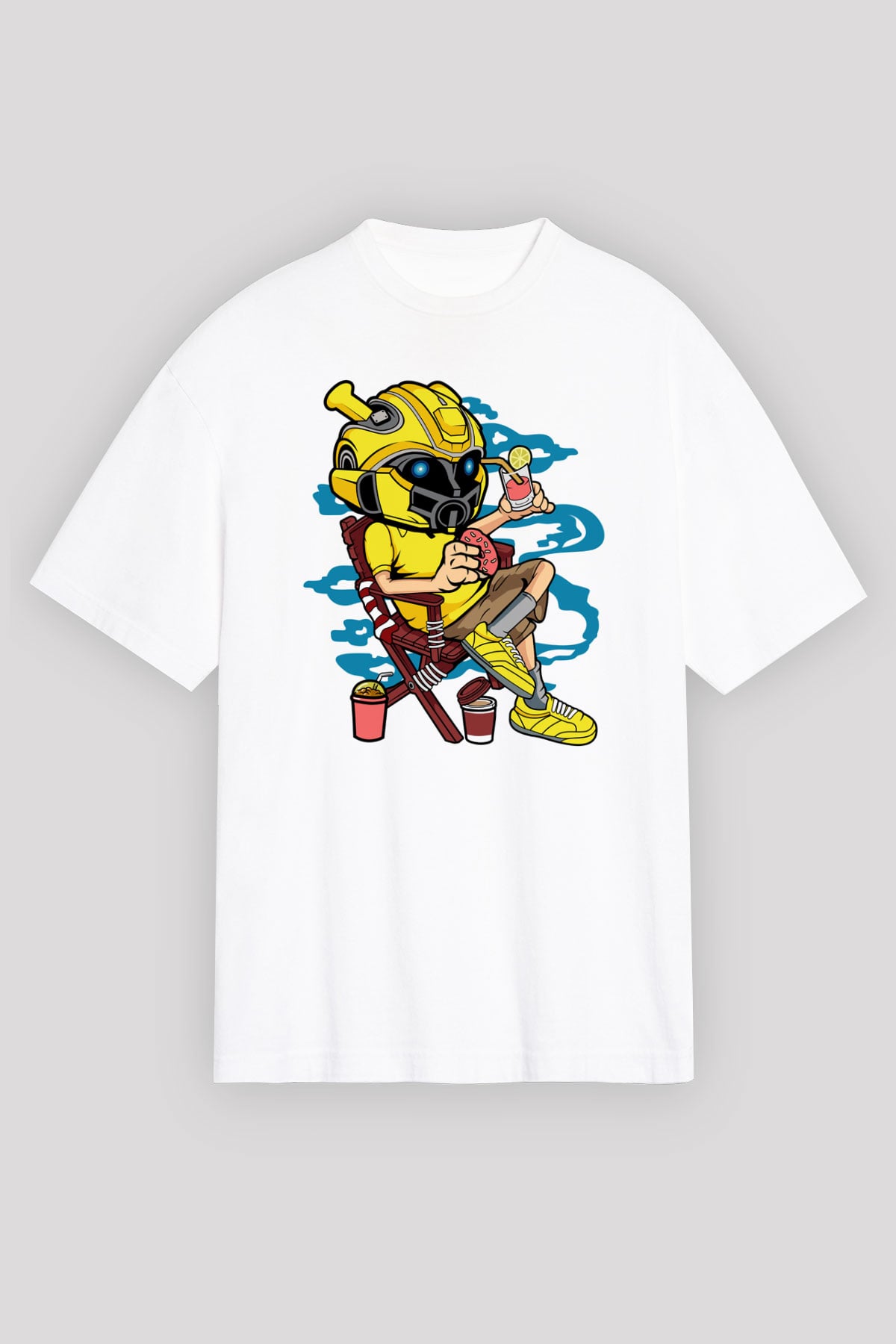 Bumble Bee Holiday Baskılı Unisex Beyaz Oversize Tişört
