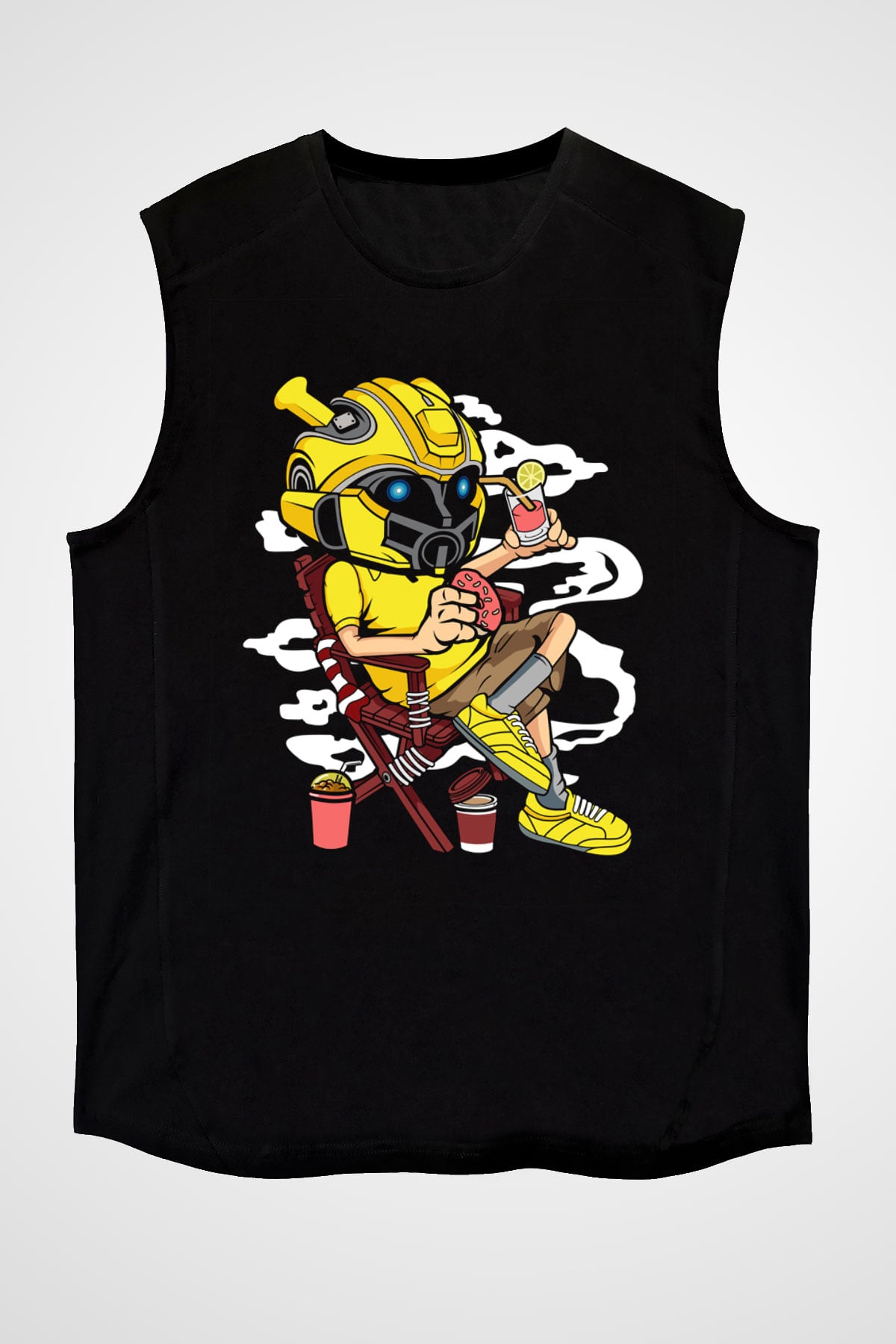 Bumble Bee Holiday Baskılı Unisex Siyah Kolsuz Tişört