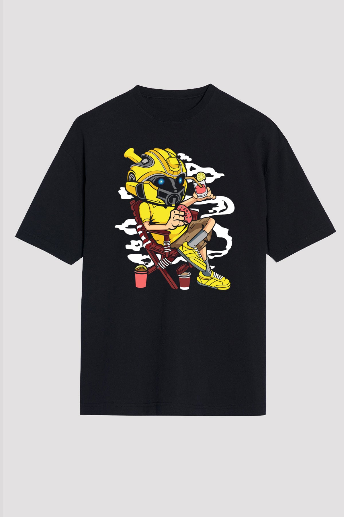 Bumble Bee Holiday Baskılı Unisex Siyah Oversize Tişört