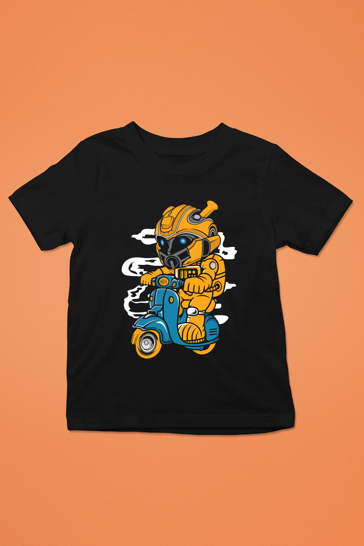 Bumble Bee Scooter Baskılı Unisex Siyah Çocuk Tişört