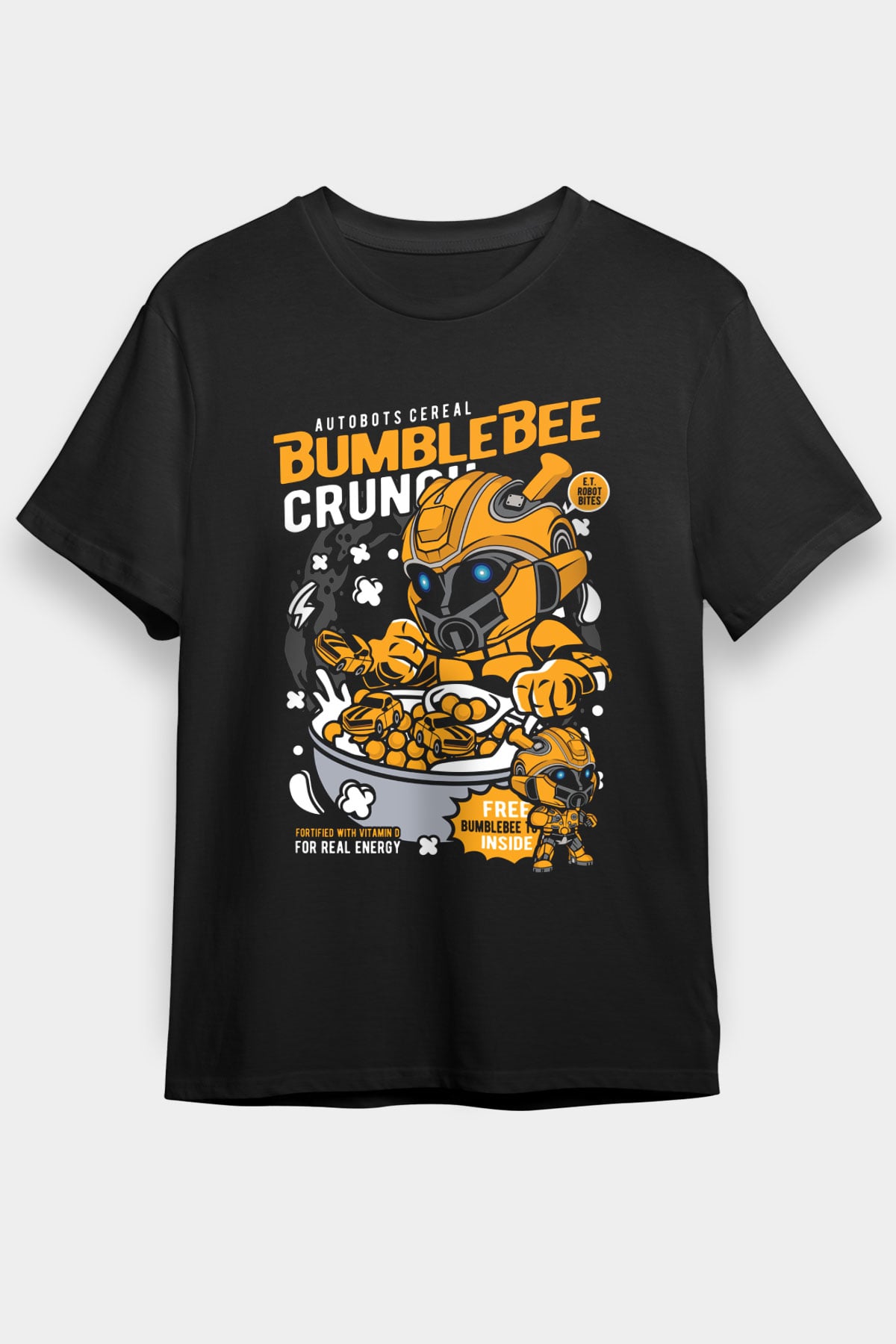 Bumblebee Crunch Baskılı Unisex Siyah Tişört