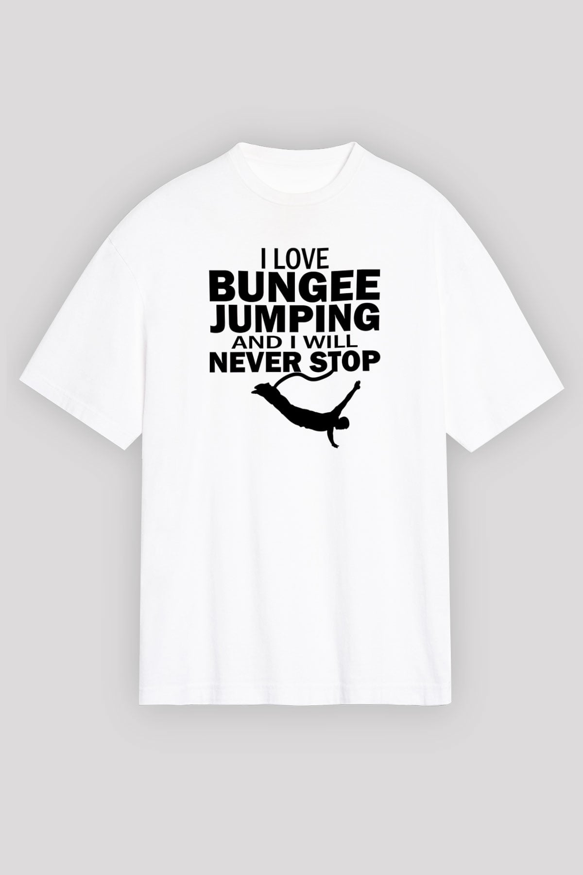 Bungee Jumping Baskılı Unisex Beyaz Oversize Tişört - Tshirt