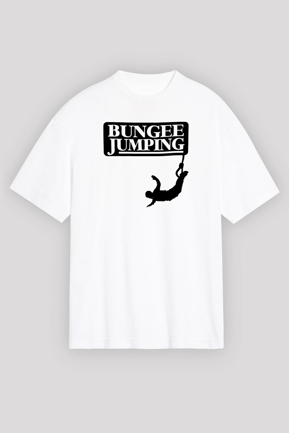 Bungee Jumping Baskılı Unisex Beyaz Oversize Tişört - Tshirt