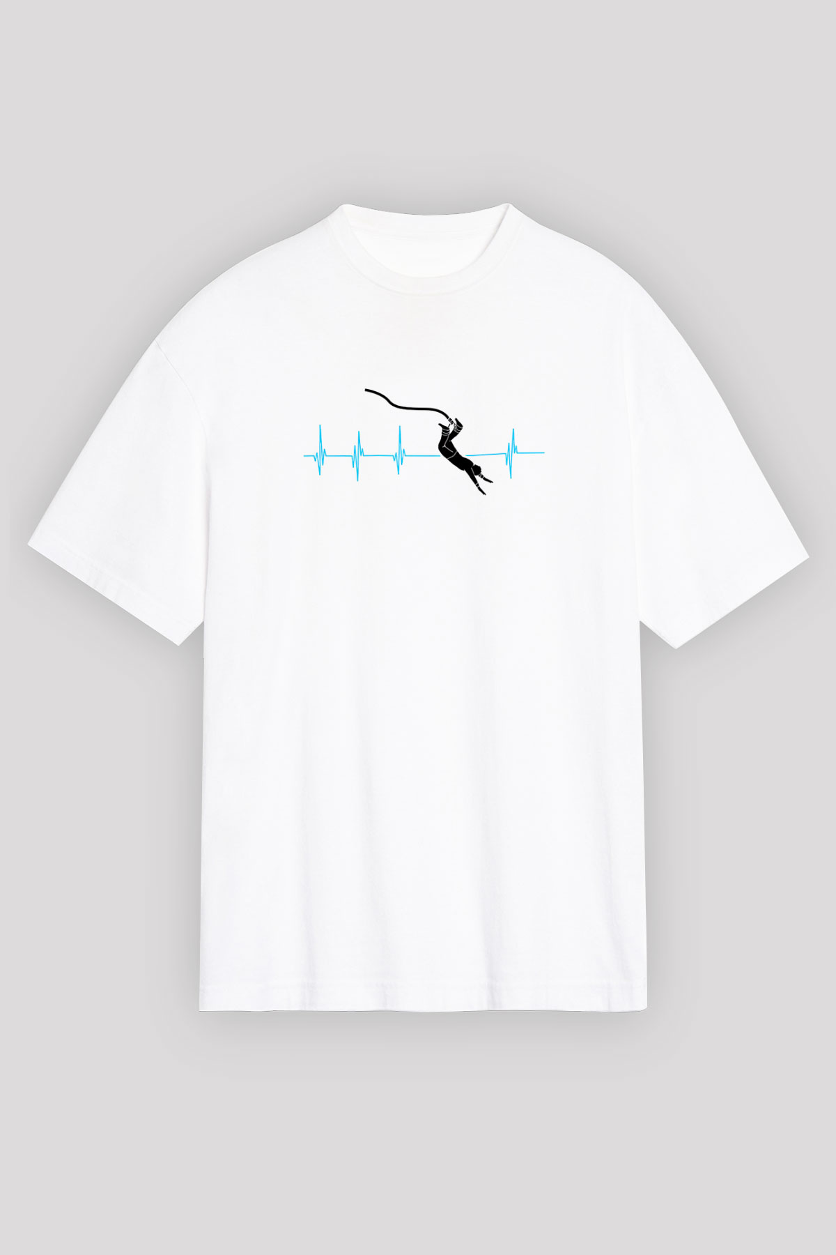 Bungee Jumping Baskılı Unisex Beyaz Oversize Tişört - Tshirt