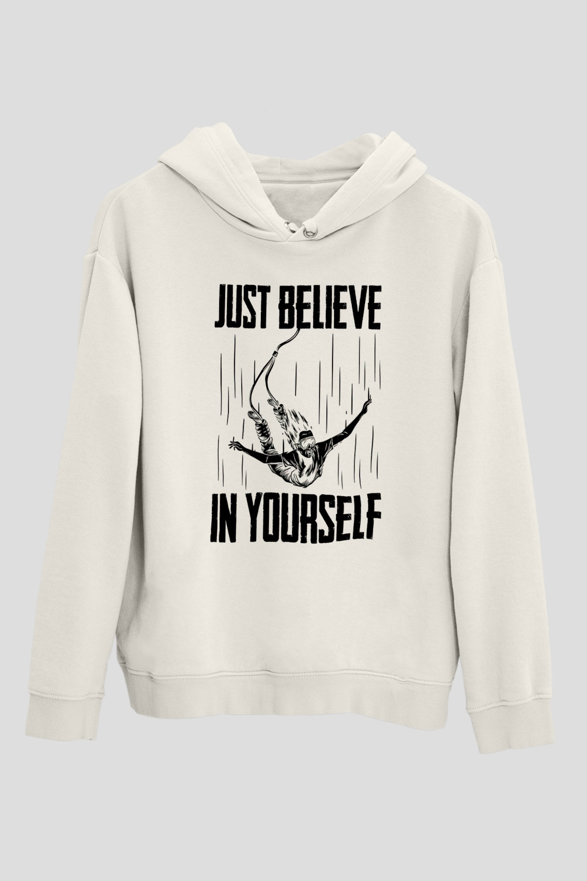 Bungee Jumping Baskılı Unisex Ekru Hoodie