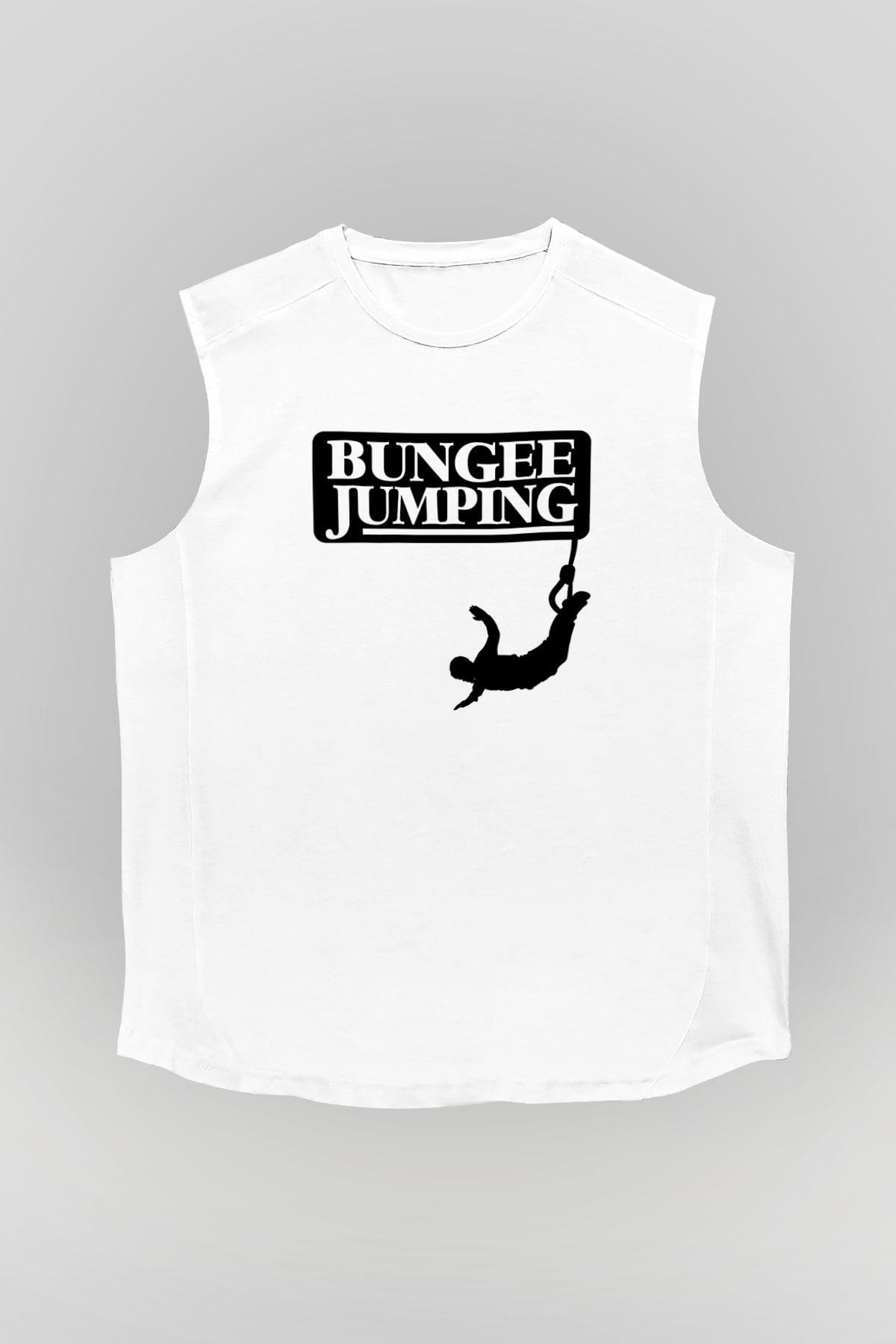 Bungee Jumping Baskılı Unisex Kolsuz Beyaz Tişört