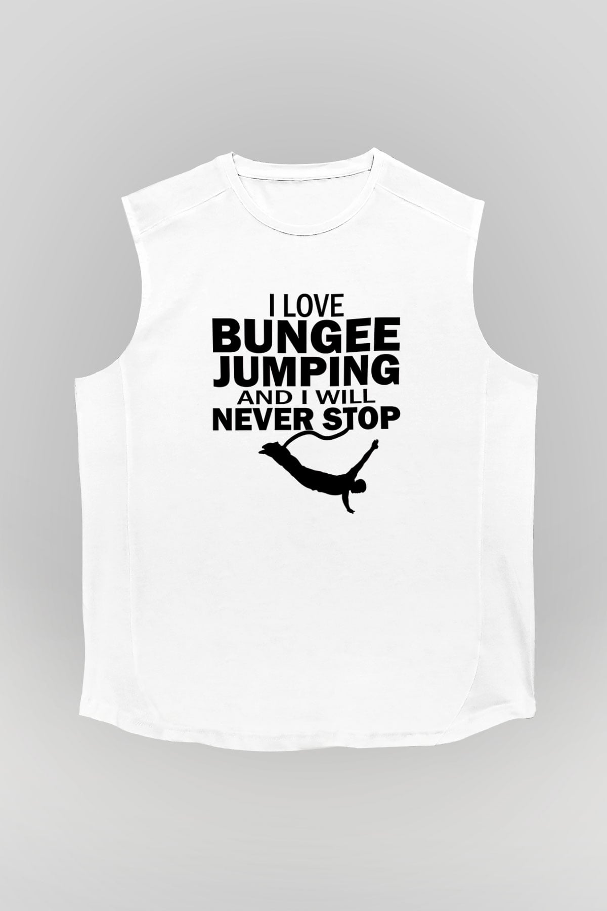 Bungee Jumping Baskılı Unisex Kolsuz Beyaz Tişört
