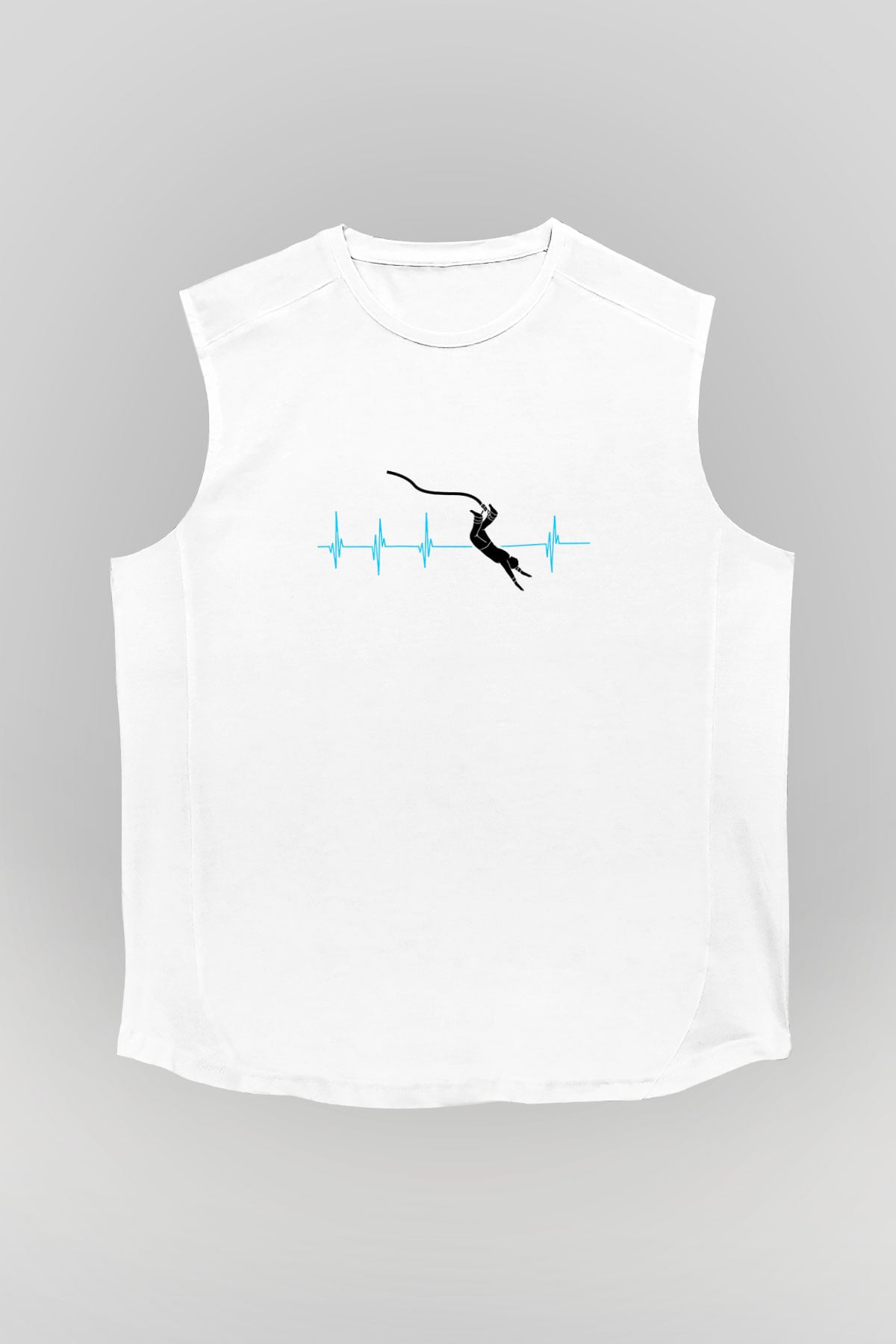 Bungee Jumping Baskılı Unisex Kolsuz Beyaz Tişört