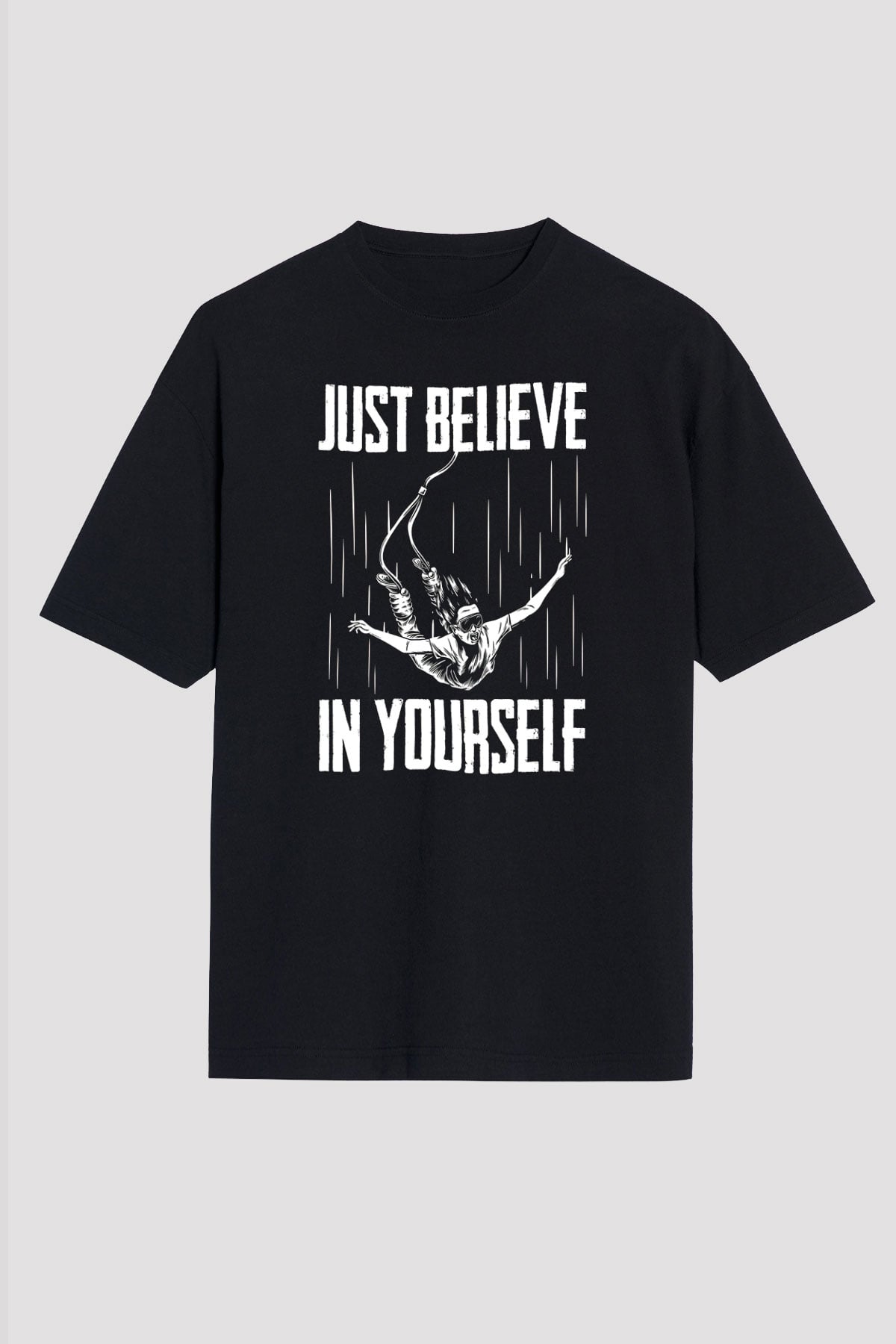 Bungee Jumping Baskılı Unisex Siyah Oversize Tişört