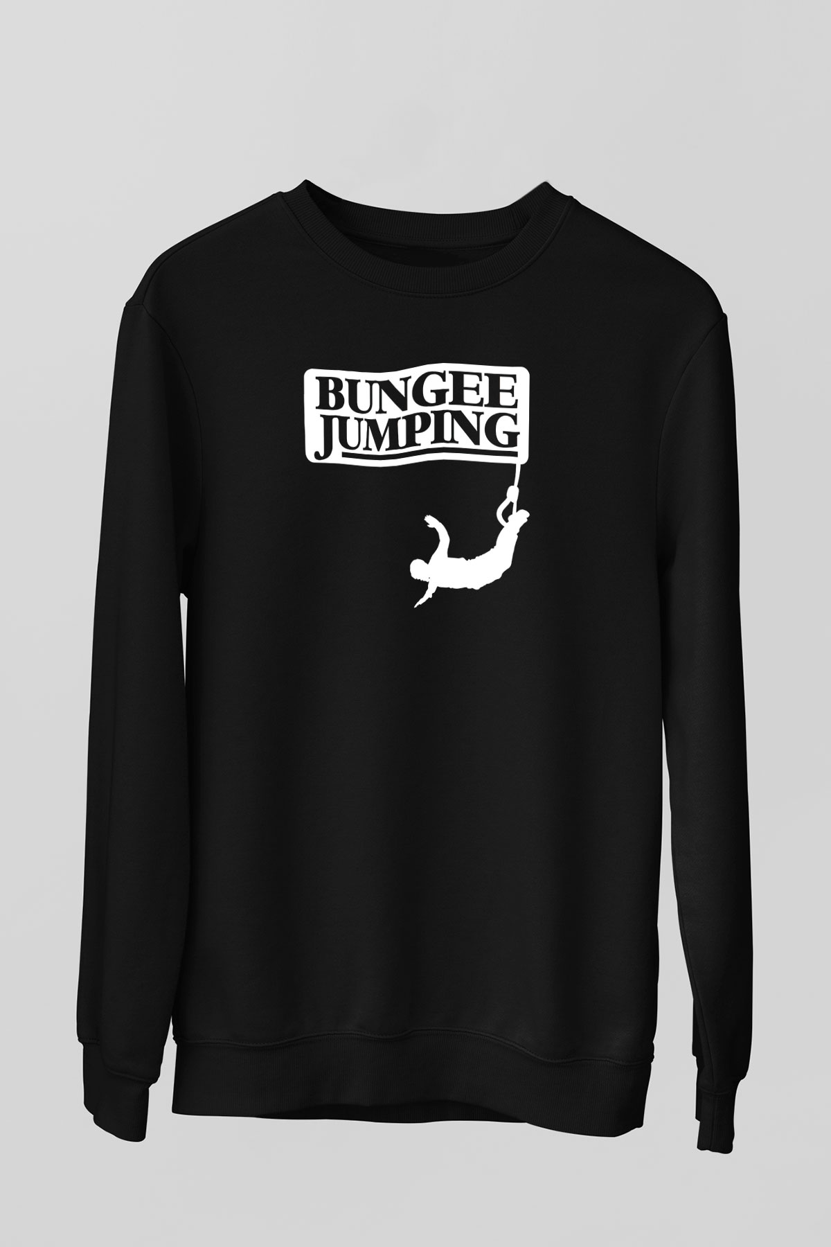 Bungee Jumping Baskılı Unisex Siyah Sweatshirt