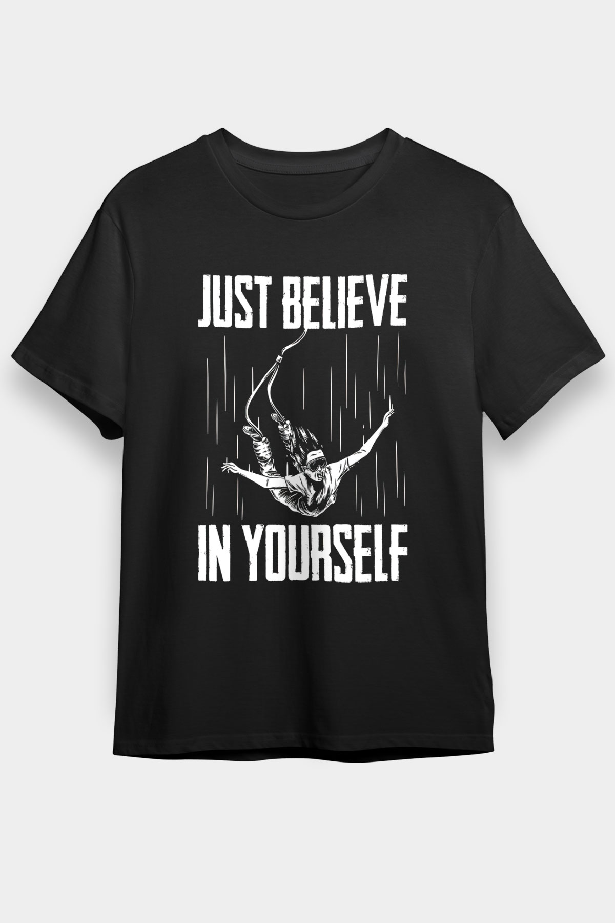 Bungee Jumping Baskılı Unisex Siyah Tişört - Tshirt