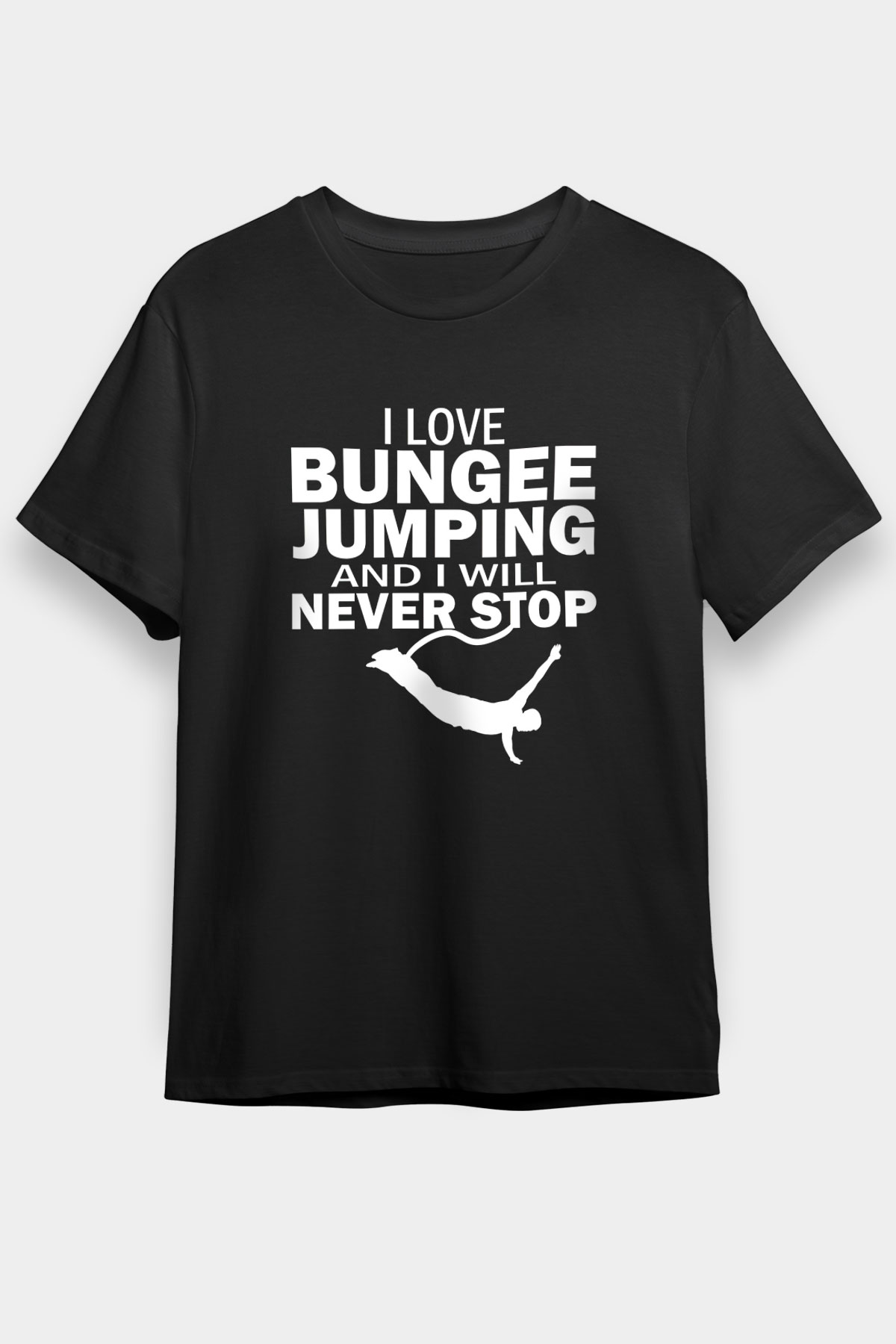 Bungee Jumping Baskılı Unisex Siyah Tişört - Tshirt