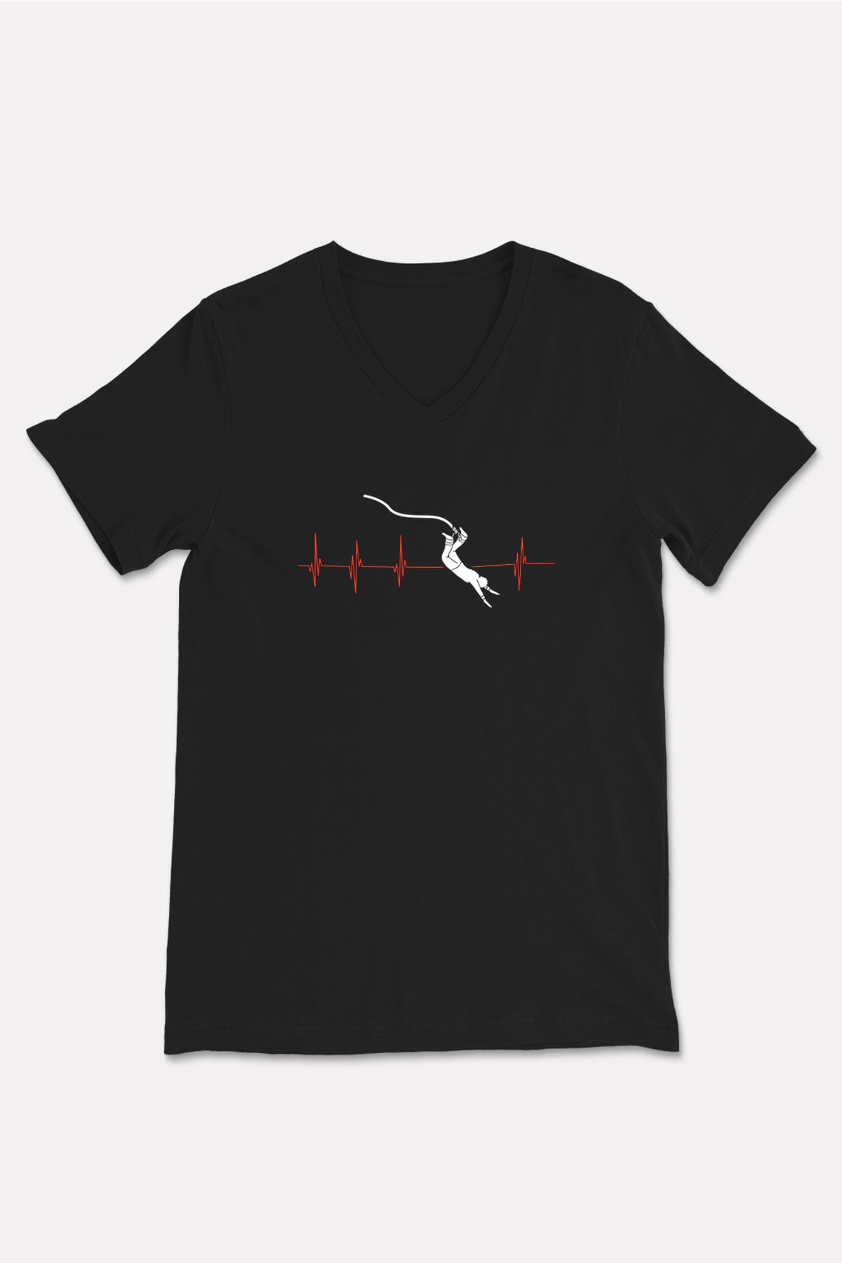 Bungee Jumping Baskılı Unisex Siyah V Yaka Tişört