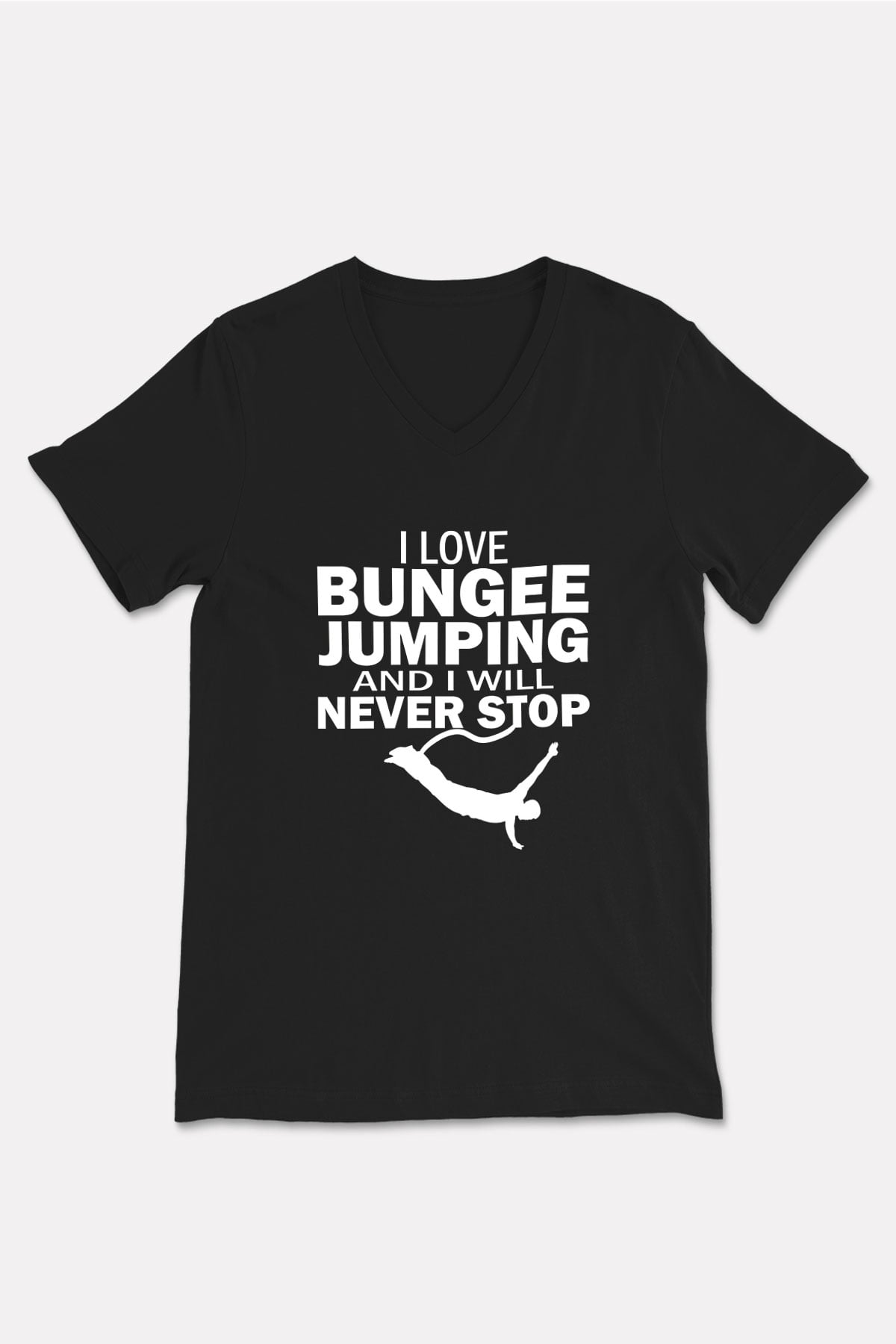 Bungee Jumping Baskılı Unisex Siyah V Yaka Tişört