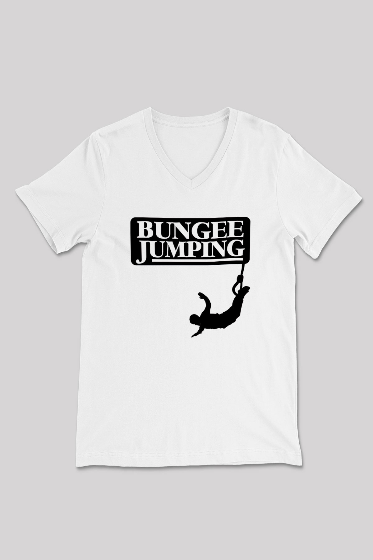 Bungee Jumping Baskılı Unisex V Yaka Tişört - Tshirt
