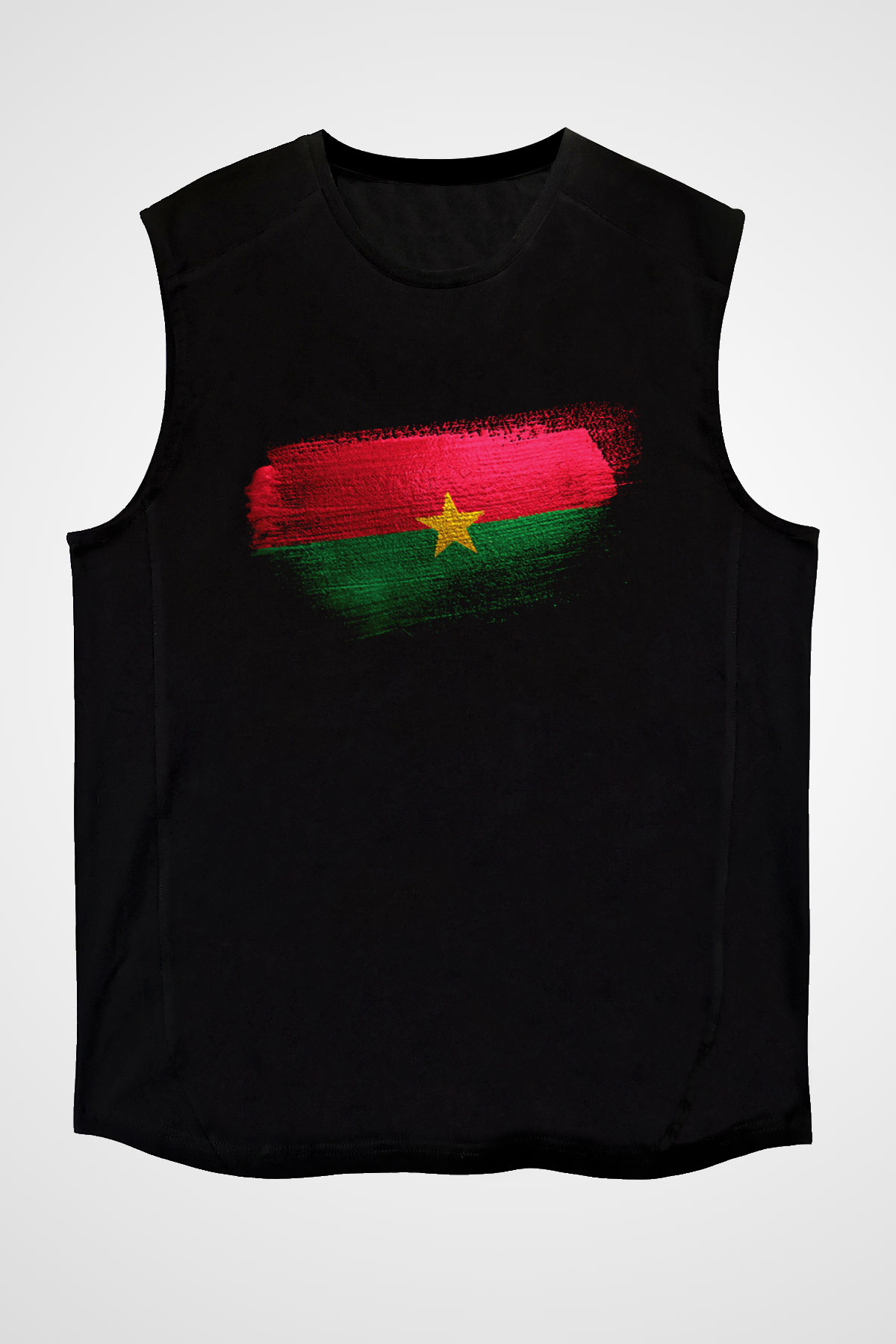 Burkina Faso Bayrağı Baskılı Unisex Siyah Kolsuz Tişört