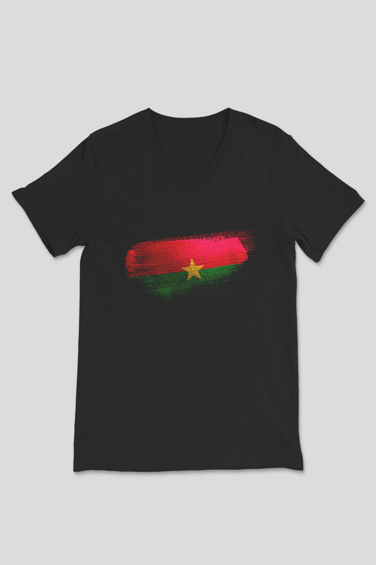 Burkina Faso Bayrağı Baskılı Unisex Siyah V Yaka Tişört
