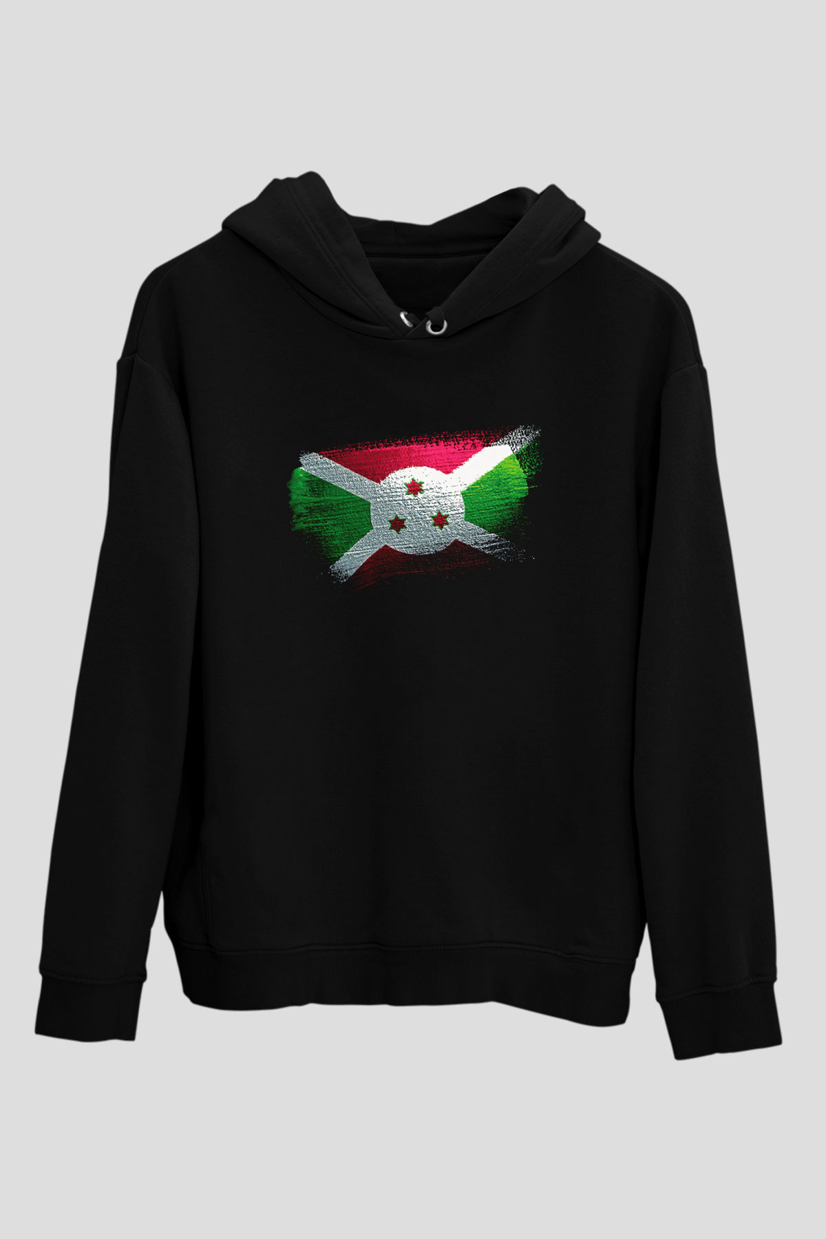 Burundi Bayrağı Baskılı Unisex Siyah Hoodie