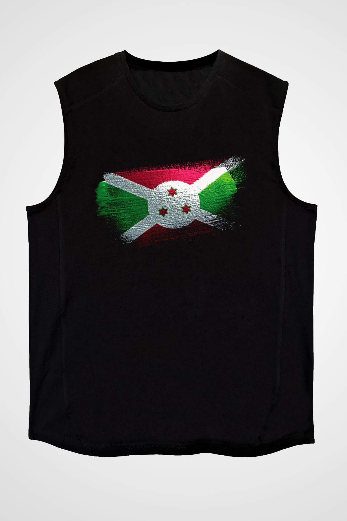 Burundi Bayrağı Baskılı Unisex Siyah Kolsuz Tişört