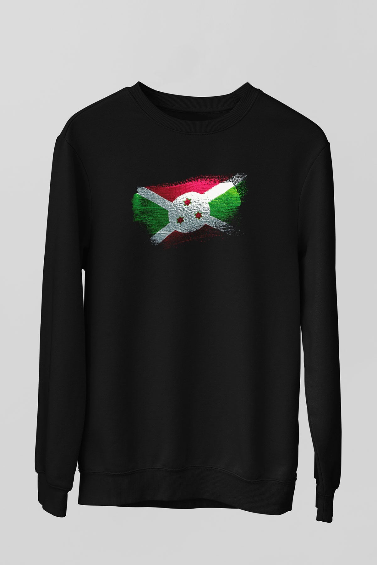 Burundi Bayrağı Baskılı Unisex Siyah Sweatshirt