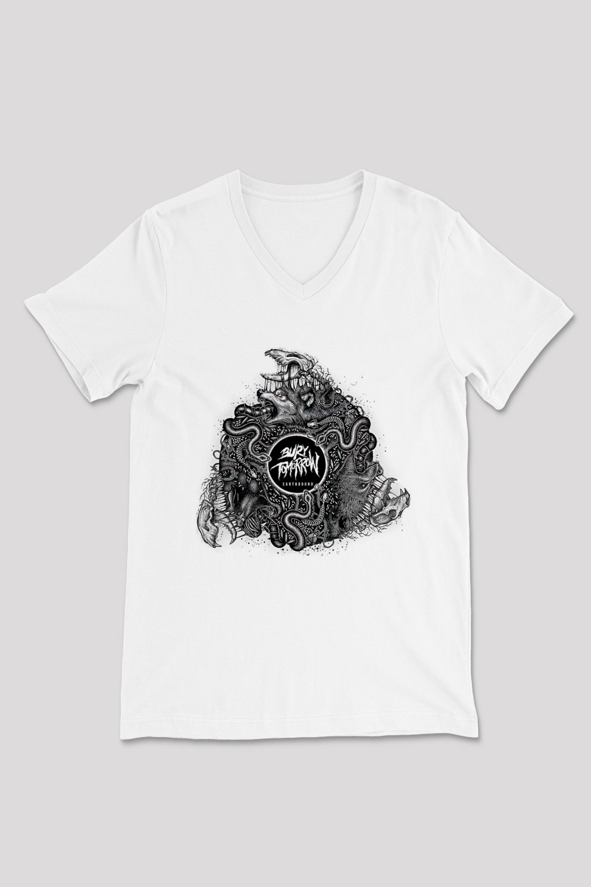 Bury Tomorrow Baskılı Beyaz Unisex V Yaka Tişört - Tshirt