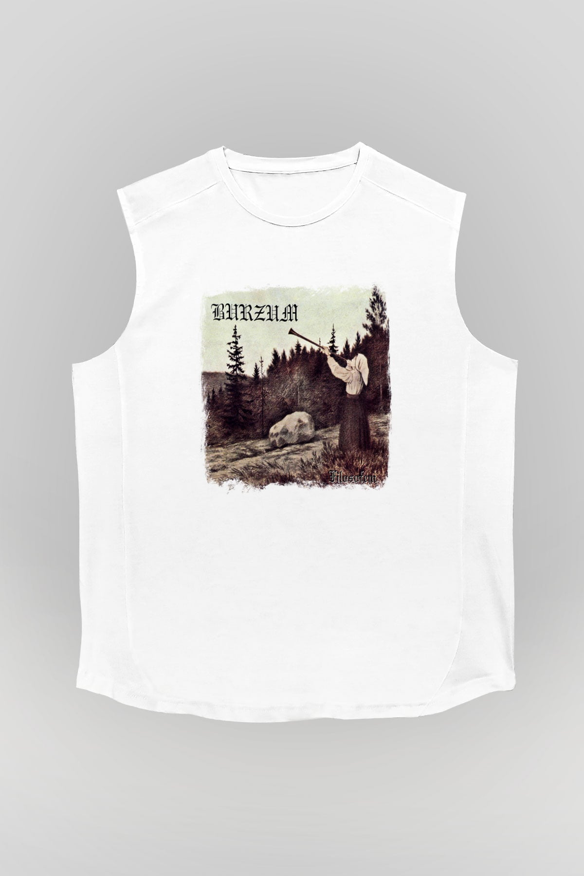 Burzum Baskılı Unisex Beyaz Kolsuz Tişört