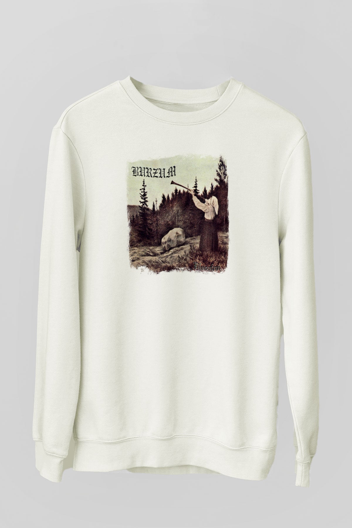 Burzum Baskılı Unisex Beyaz Sweatshirt
