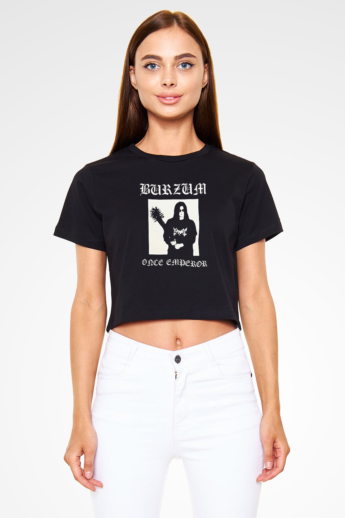 Burzum Baskılı Unisex Siyah Crop Top Tişört