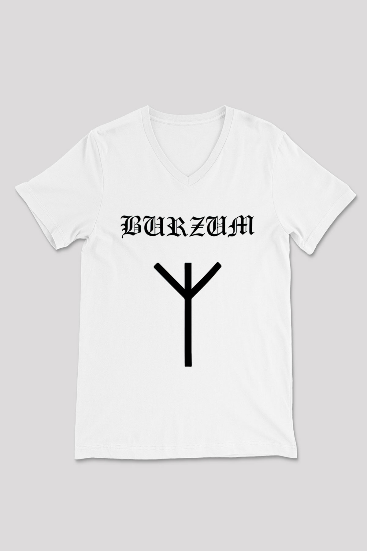 Burzum Beyaz Unisex V Yaka Tişört