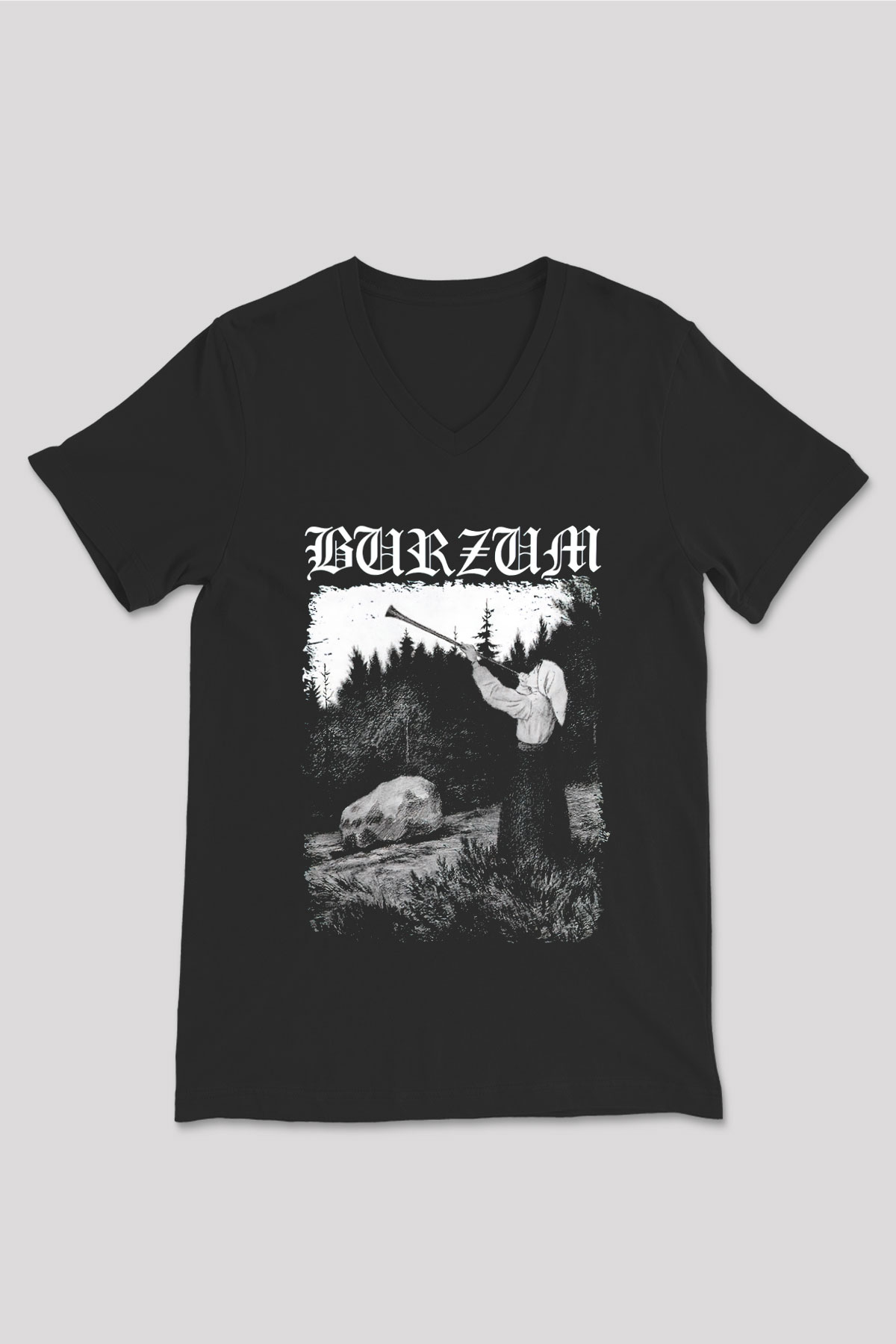 Burzum Siyah Unisex V Yaka Tişört T-Shirt