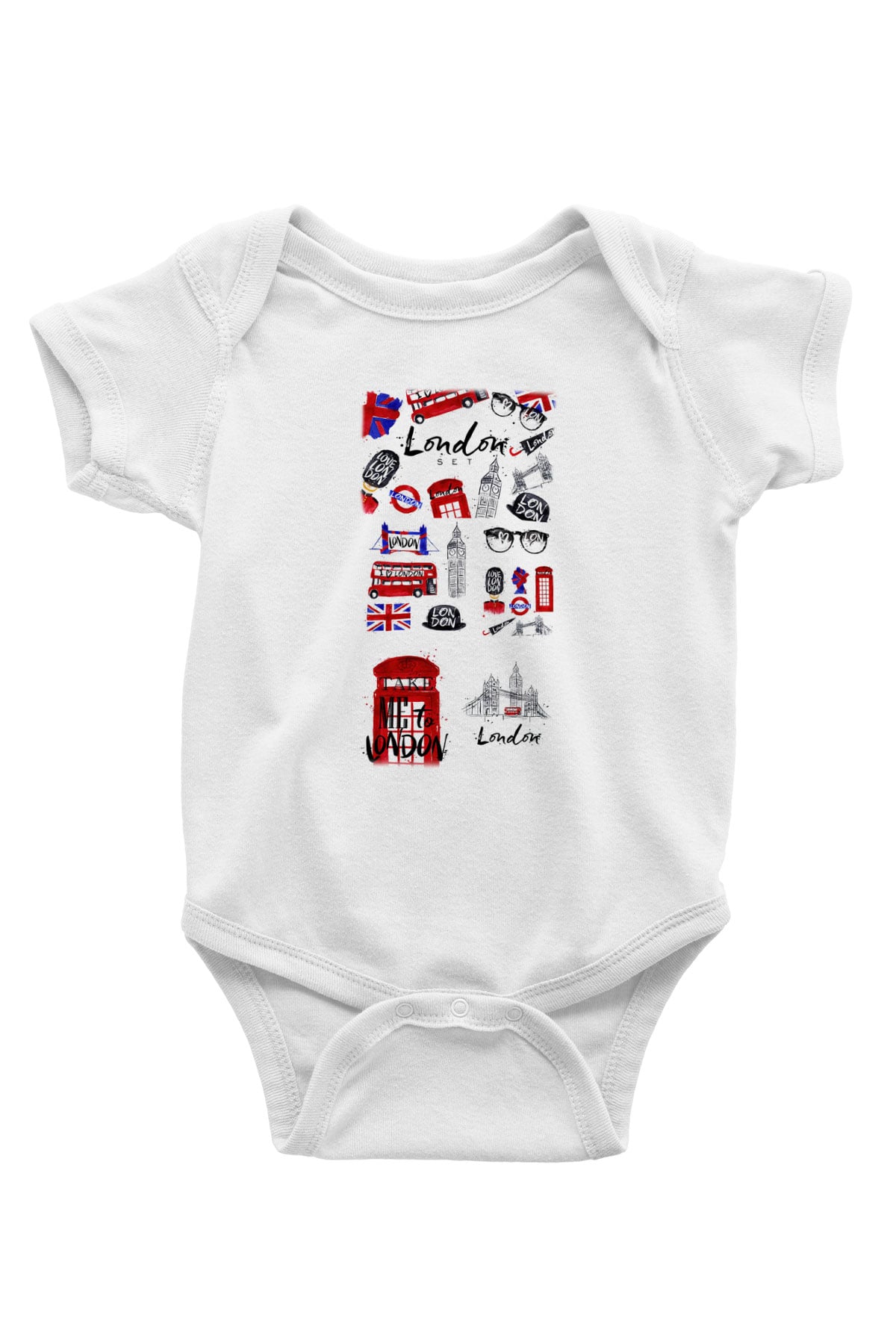 Büyük Britanya Baskılı Beyaz Unisex Bebek Body - Zıbın
