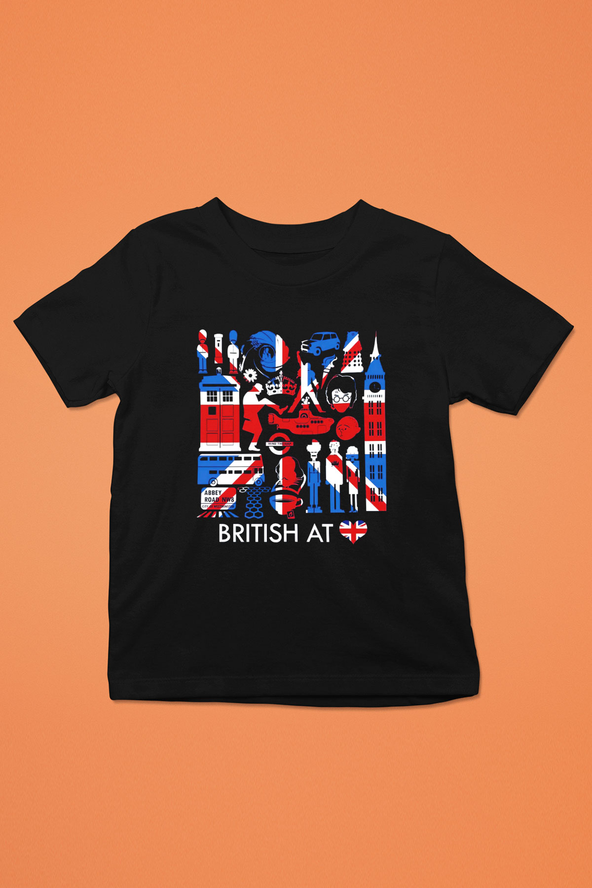 Büyük Britanya Baskılı Siyah Unisex Çocuk Tişört