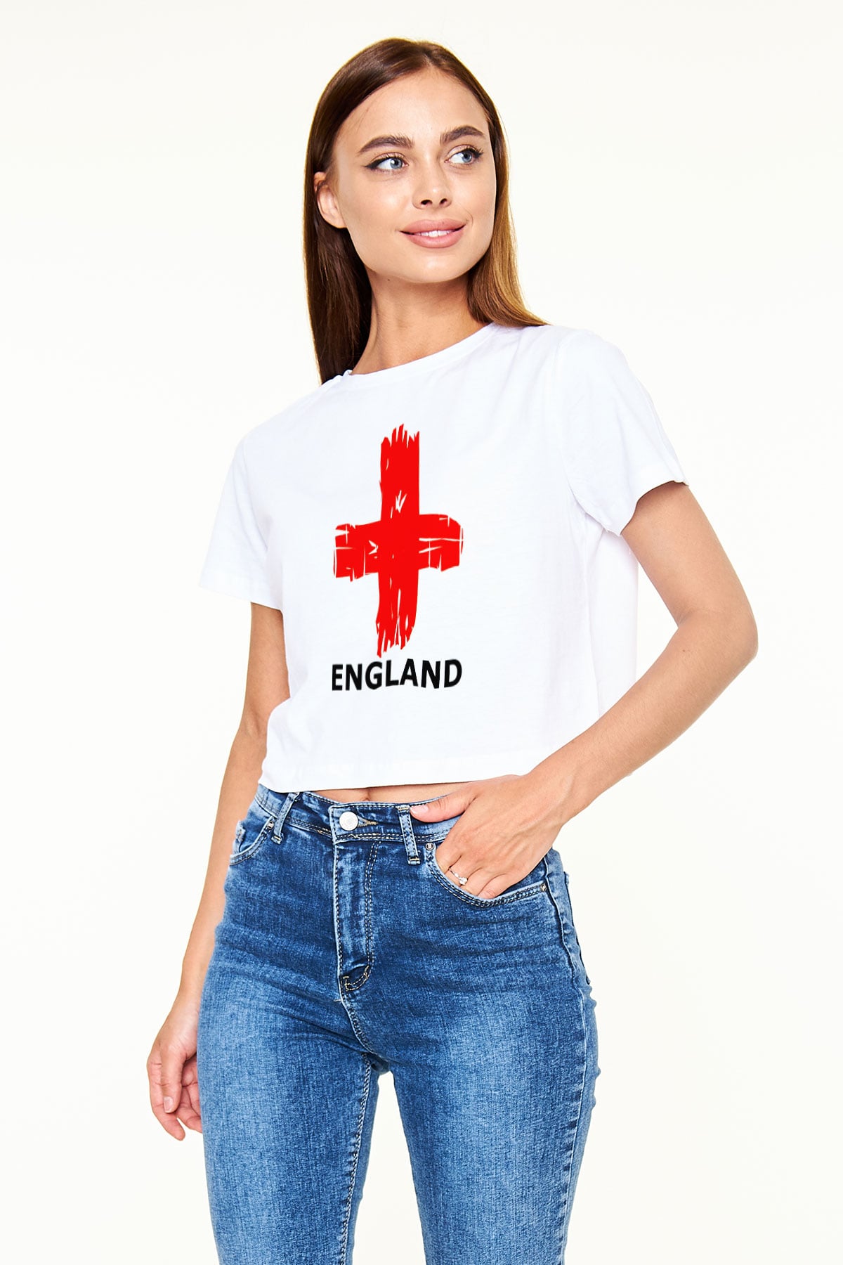 Büyük Britanya Beyaz  Crop Top Tişört
