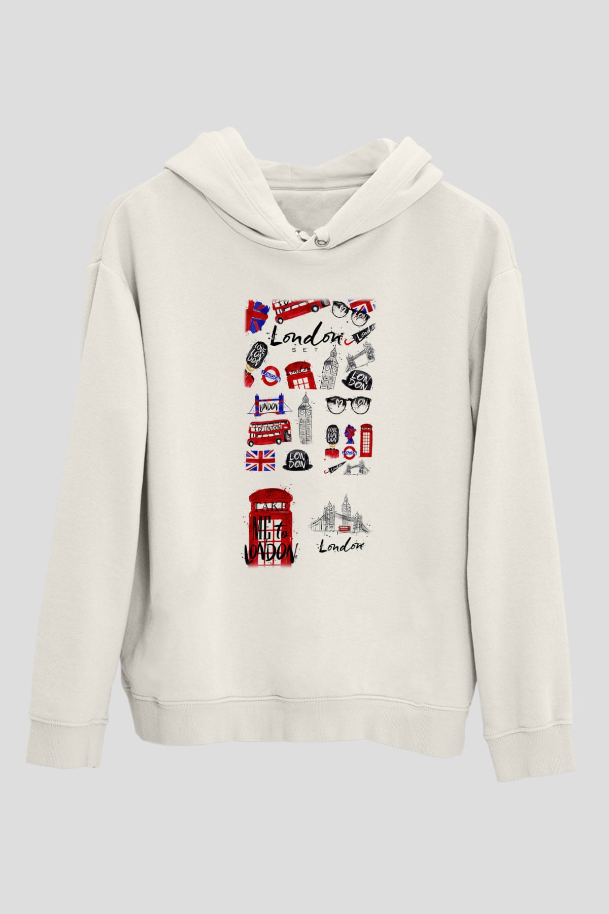 Büyük Britanya Beyaz Unisex Kapşonlu Sweatshirt