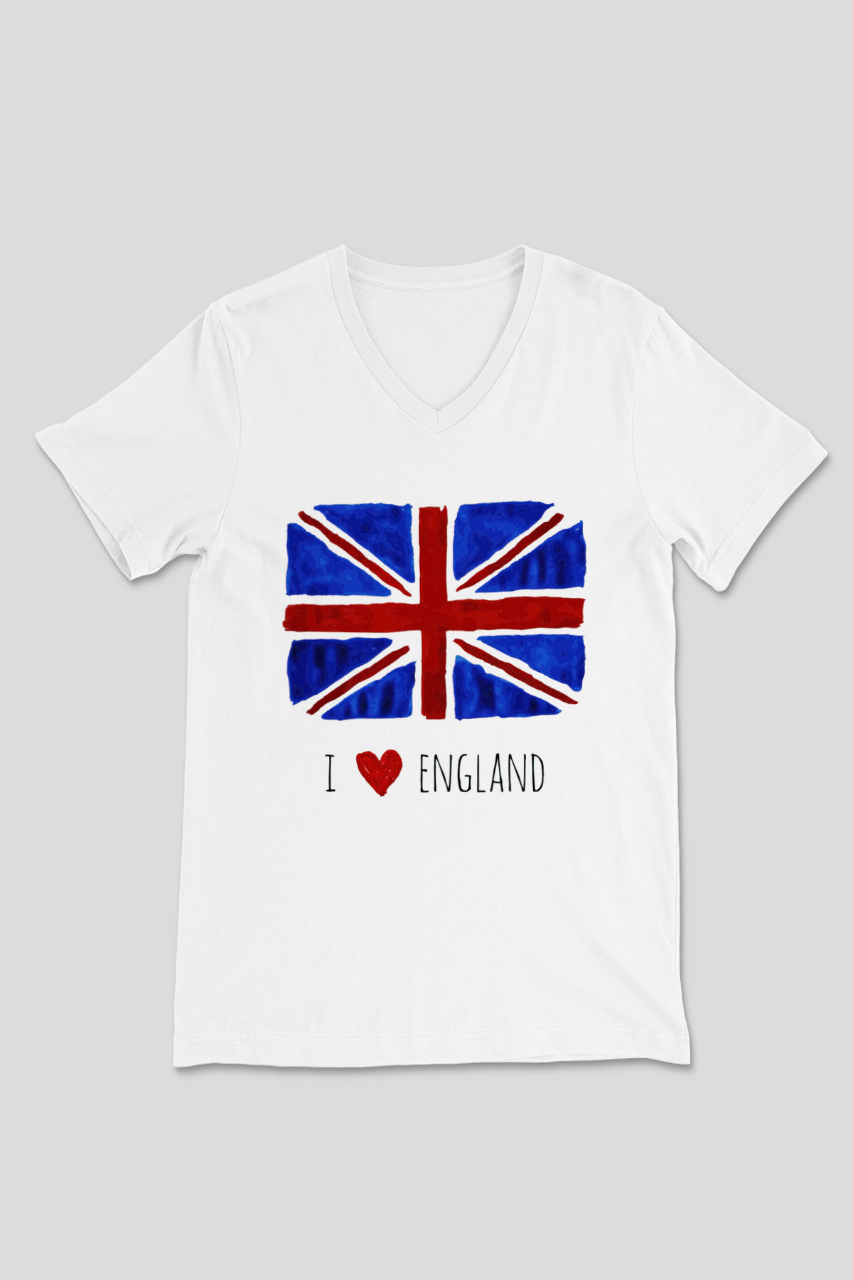 Büyük Britanya Beyaz Unisex V Yaka Tişört T-Shirt