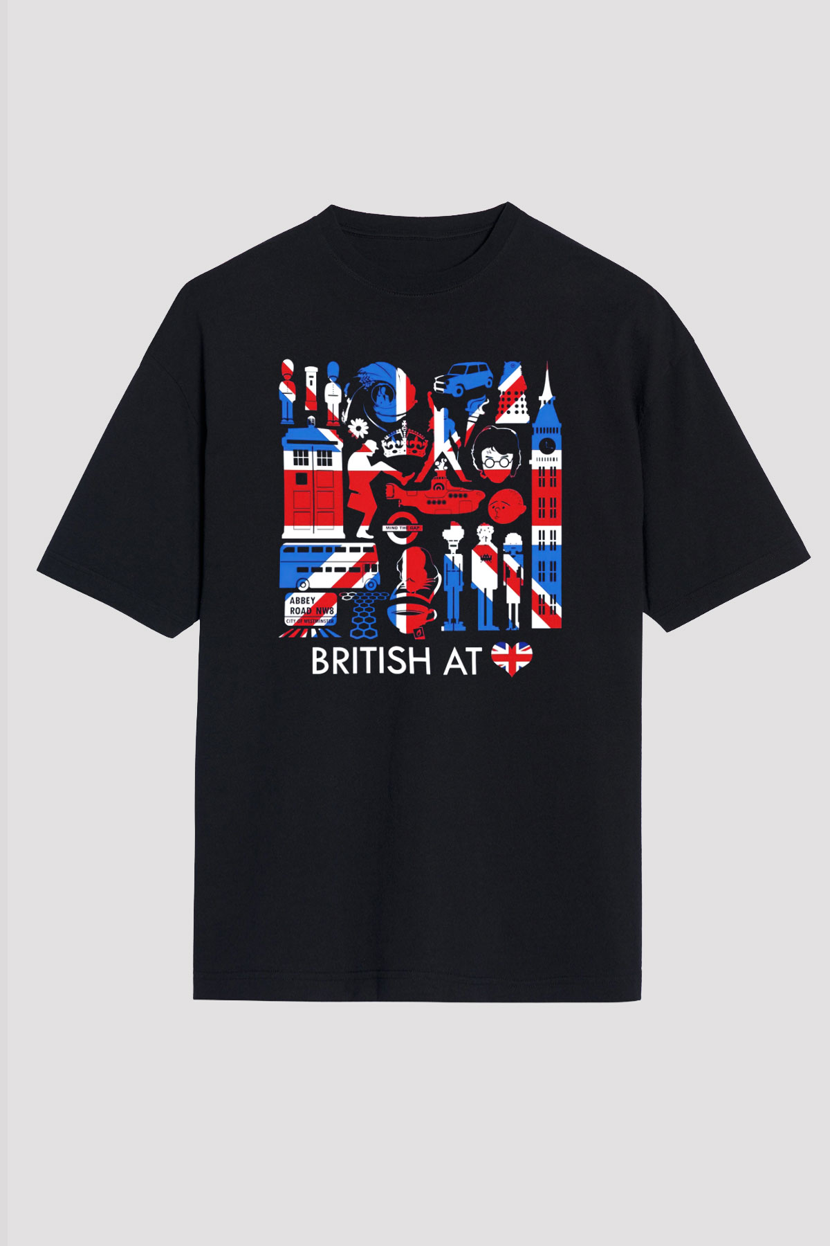 Büyük Britanya Siyah Unisex Oversize Tişört T-Shirt