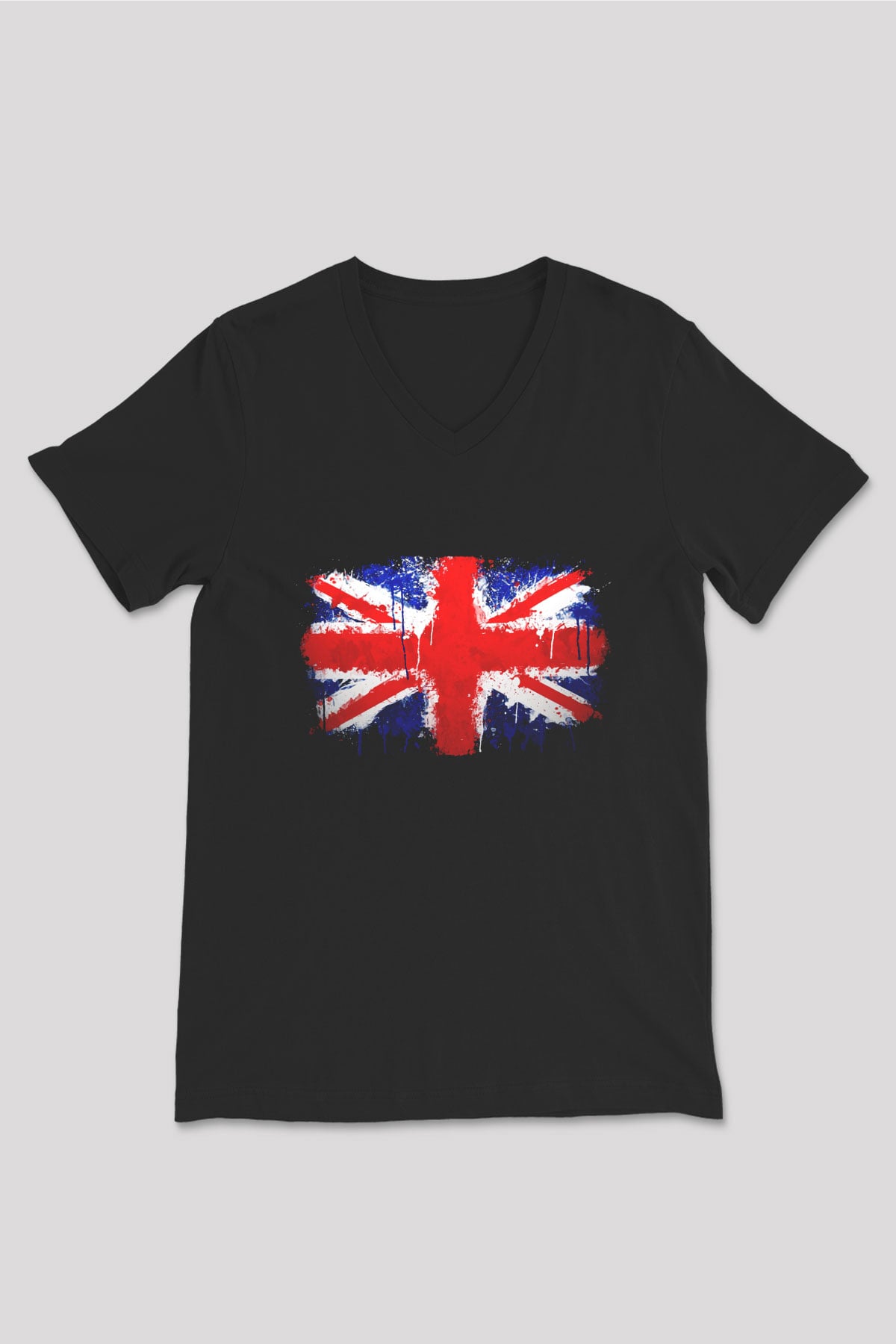 Büyük Britanya Siyah Unisex V Yaka Tişört T-Shirt