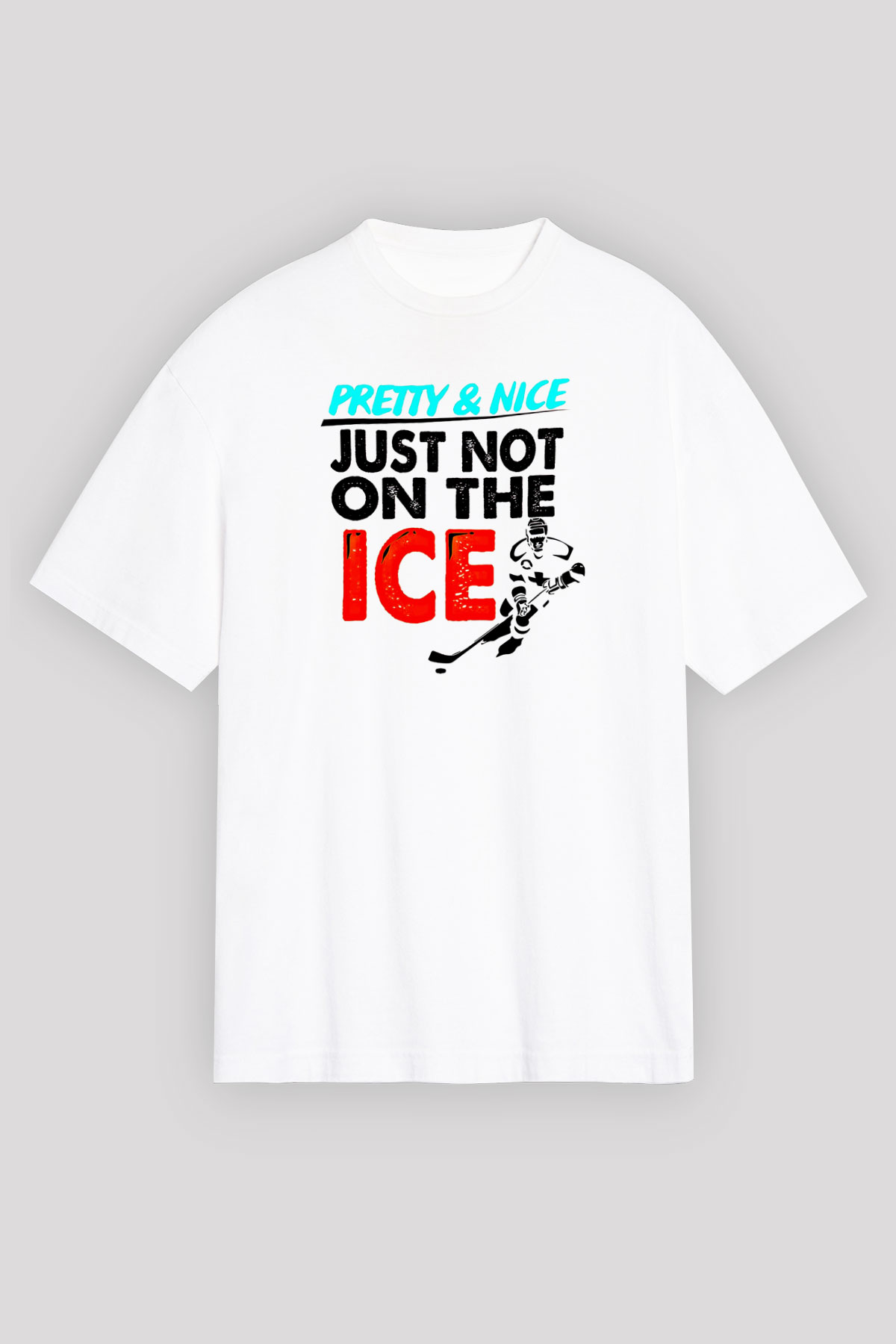 Buz Hokeyi Baskılı Unisex Beyaz Oversize Tişört - Tshirt