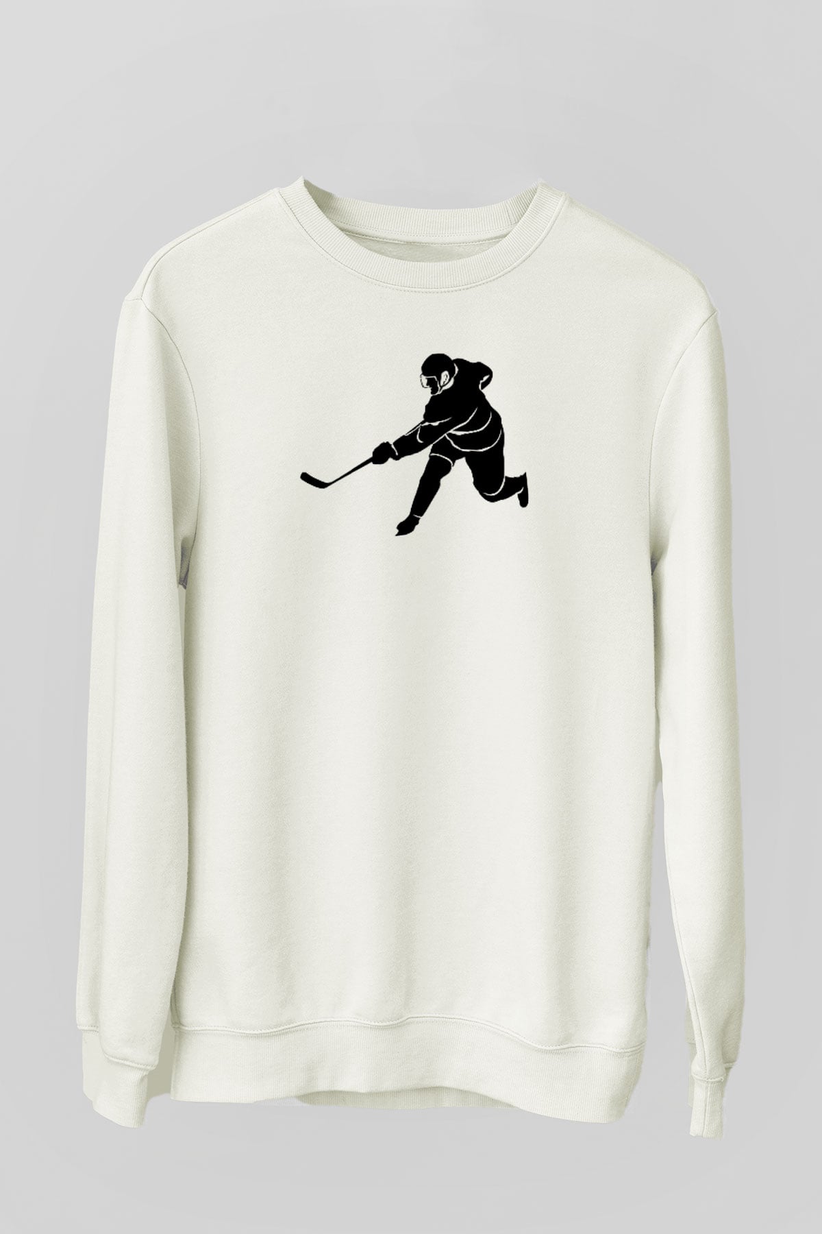 Buz Hokeyi Baskılı Unisex Ekru Sweatshirt
