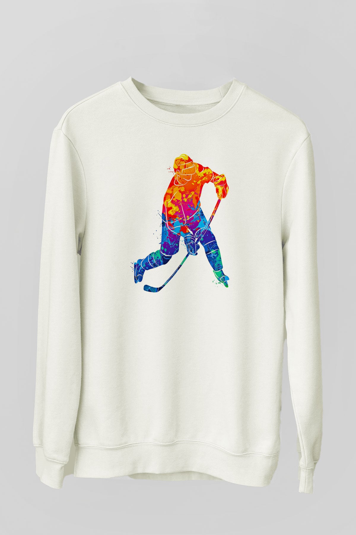 Buz Hokeyi Baskılı Unisex Ekru Sweatshirt